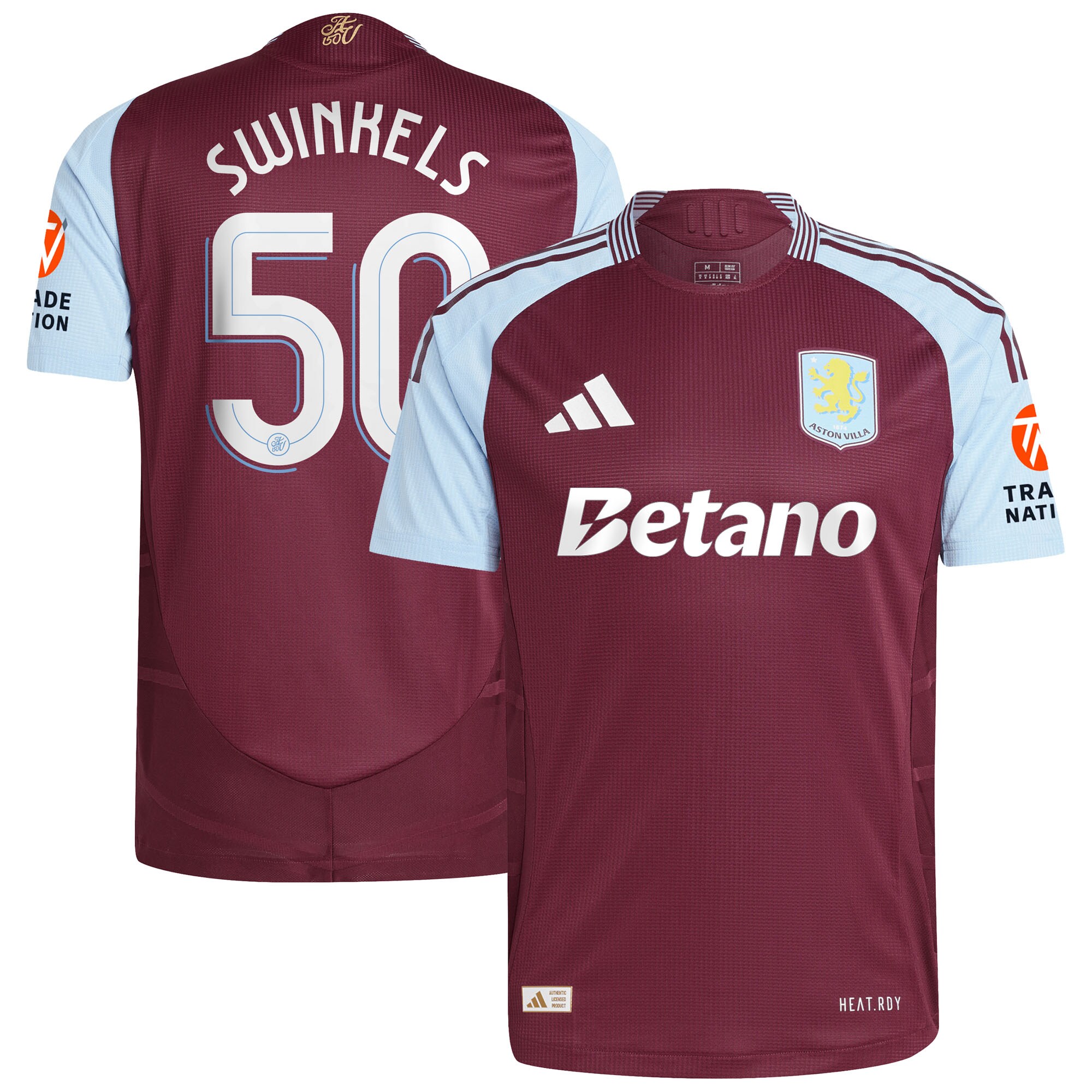 Aston Villa Shirts - aston villa adidas home authentic shirt 2024-25 with swinkels 50 cup printing Collection of Official Fan Gear