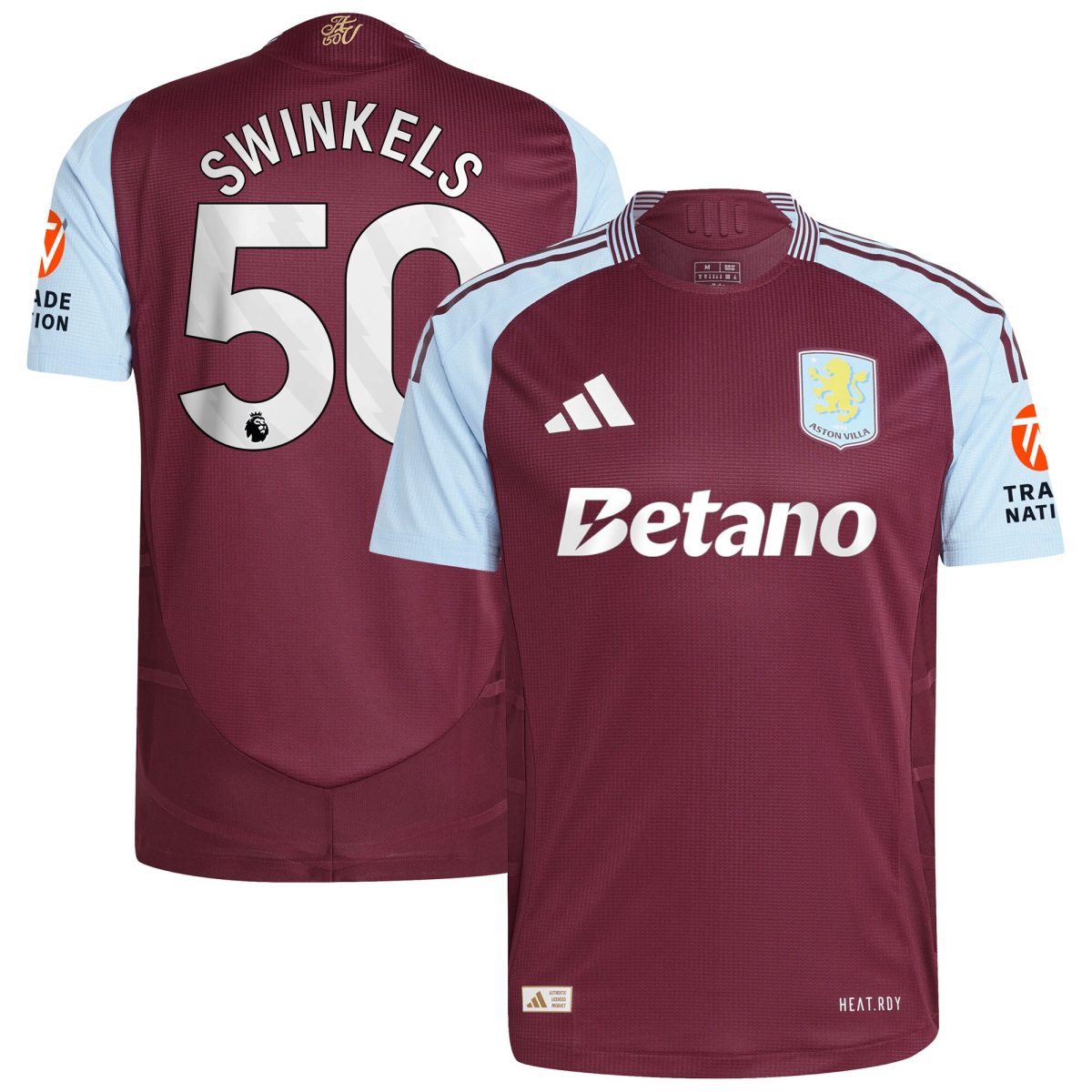 Aston Villa Shirts - aston villa adidas home authentic shirt 2024-25 with swinkels 50 printing Collection of Official Fan Gear