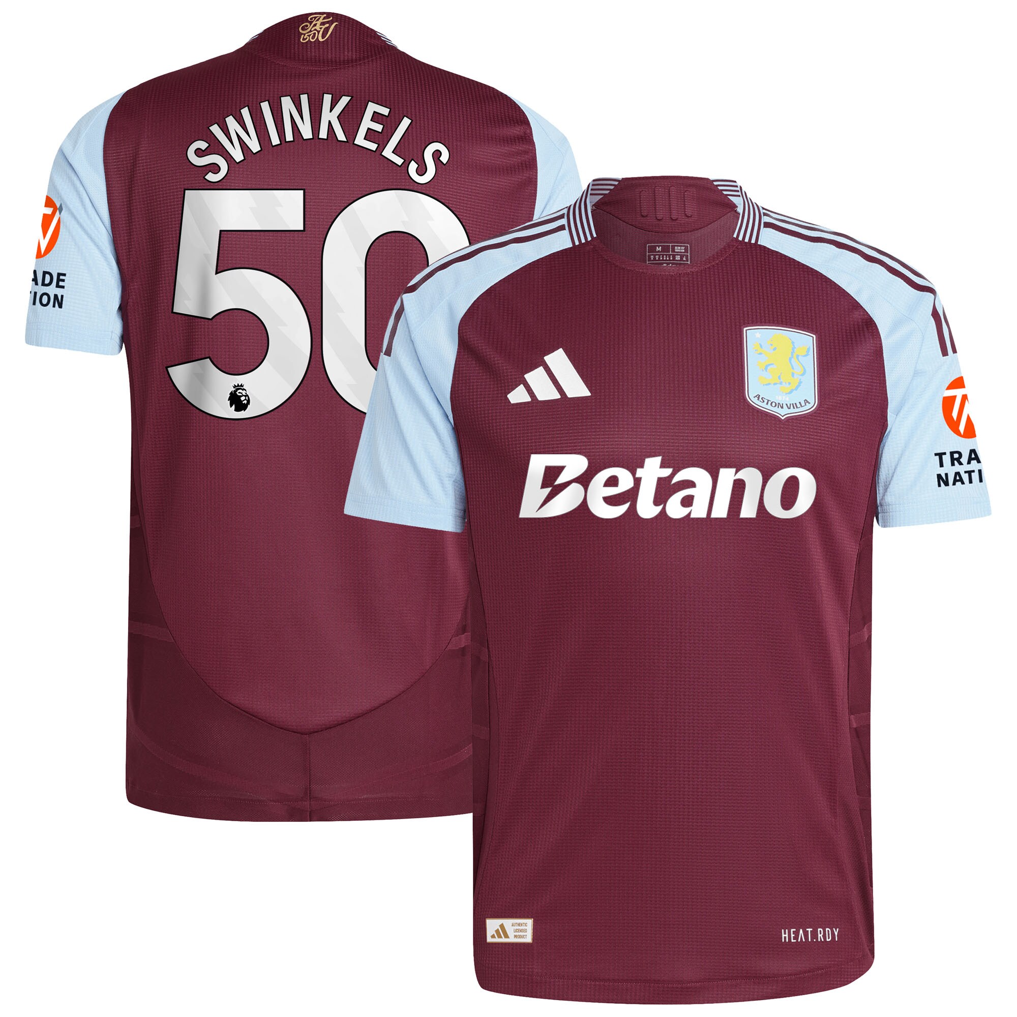 Aston Villa Shirts - aston villa adidas home authentic shirt 2024-25 with swinkels 50 printing Collection of Official Fan Gear