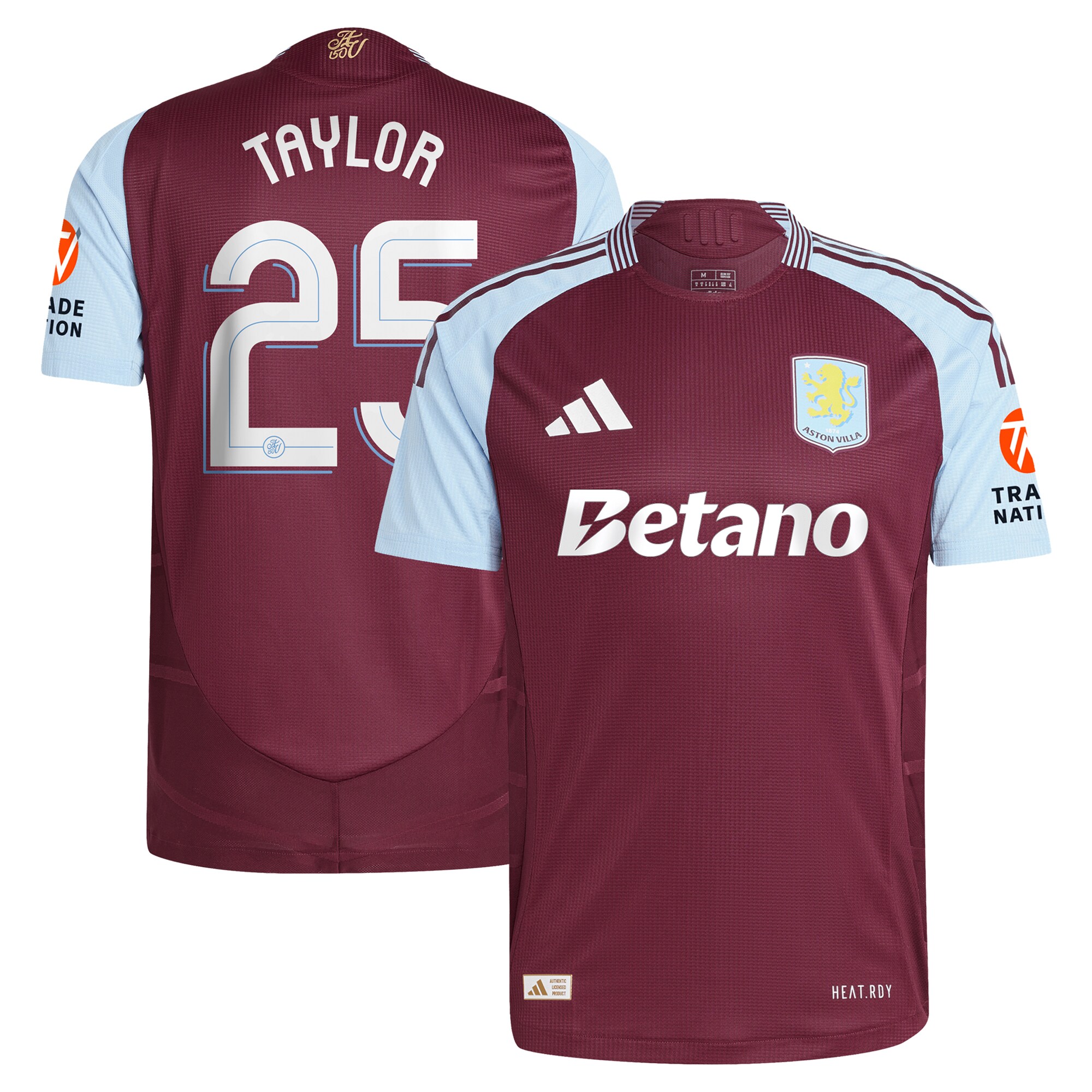 Aston Villa Shirts - aston villa adidas home authentic shirt 2024-25 with taylor 25 cup printing Collection of Official Fan Gear