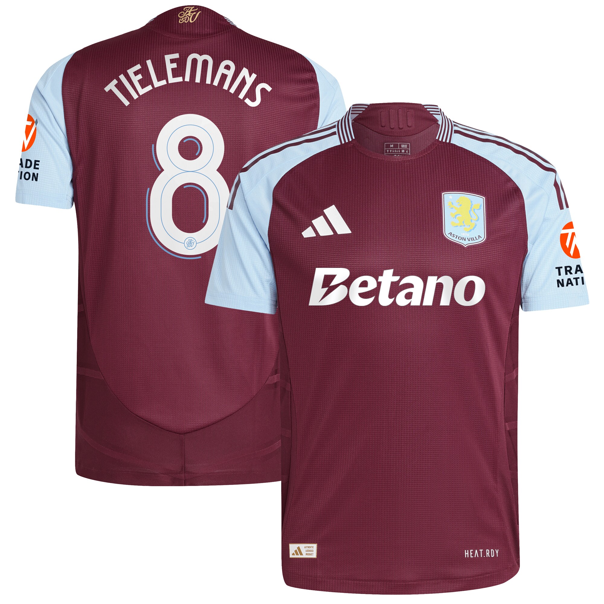 Aston Villa Shirts - aston villa adidas home authentic shirt 2024-25 with tielemans 8 cup printing Collection of Official Fan Gear