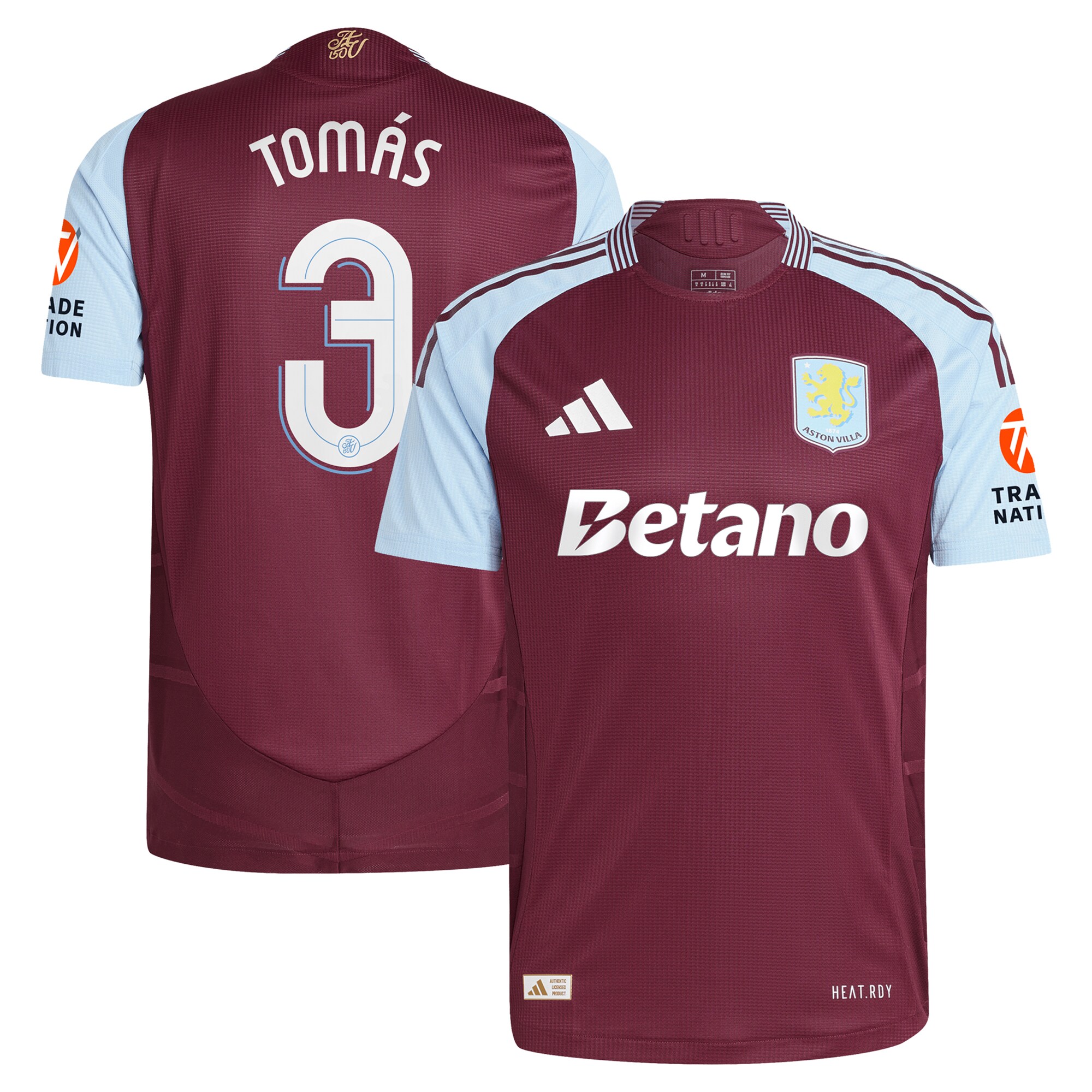 Aston Villa Shirts - aston villa adidas home authentic shirt 2024-25 with tomás 3 cup printing Collection of Official Fan Gear