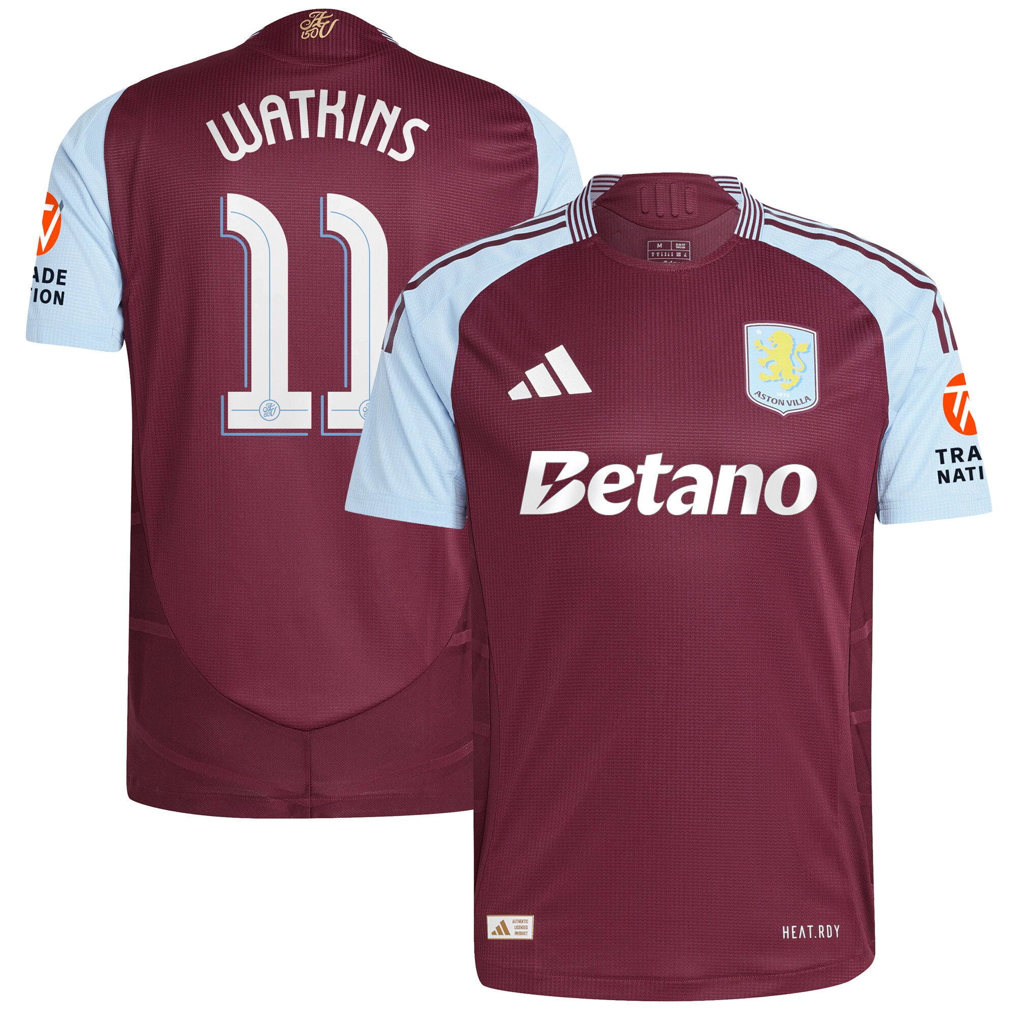 Aston Villa Shirts - aston villa adidas home authentic shirt 2024-25 with watkins 11 cup printing Collection of Official Fan Gear
