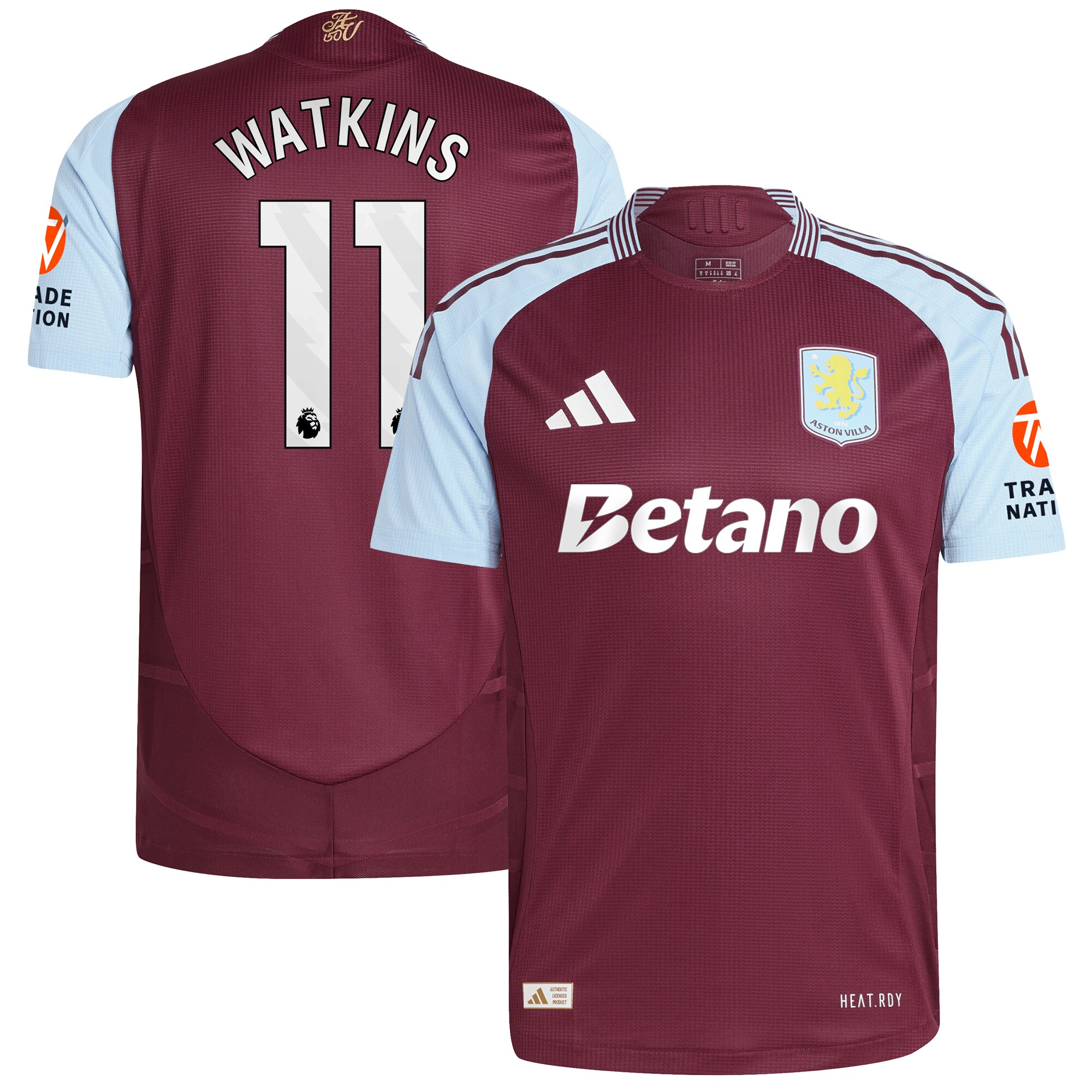 Aston Villa Shirts - aston villa adidas home authentic shirt 2024-25 with watkins 11 printing Collection of Official Fan Gear