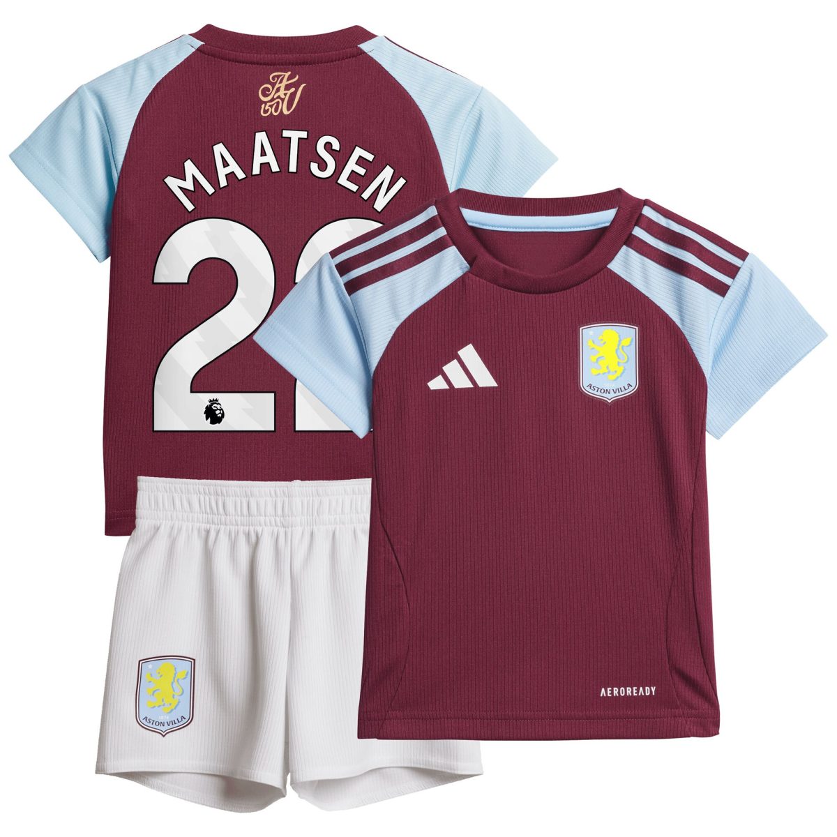 Aston Villa Shirts - aston villa adidas home baby kit 2024-25 with maatsen 22 printing Collection of Official Fan Gear