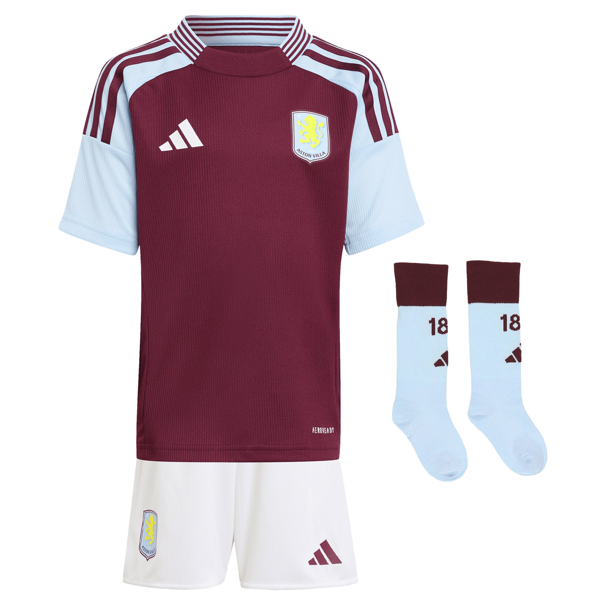 Aston Villa Shirts - aston villa adidas home mini kit 2024-25 with a.garcía 16 printing Collection of Official Fan Gear