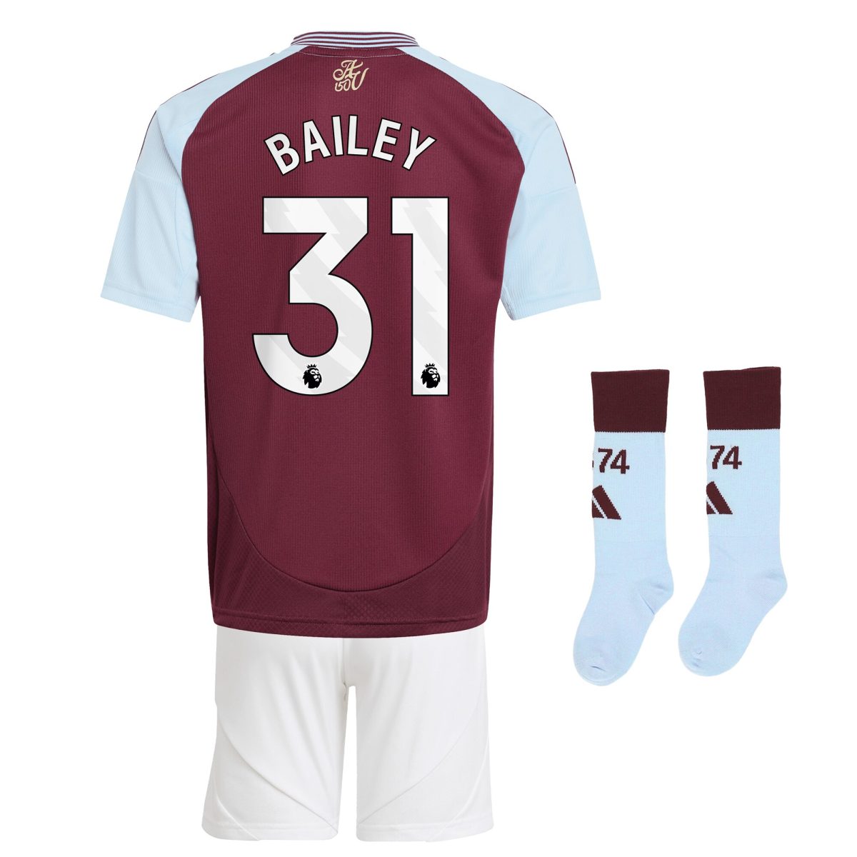 Aston Villa Shirts - aston villa adidas home mini kit 2024-25 with bailey 31 printing Collection of Official Fan Gear