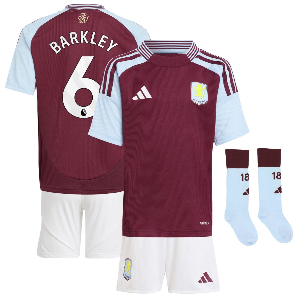Aston Villa Shirts - aston villa adidas home mini kit 2024-25 with barkley 6 printing Collection of Official Fan Gear