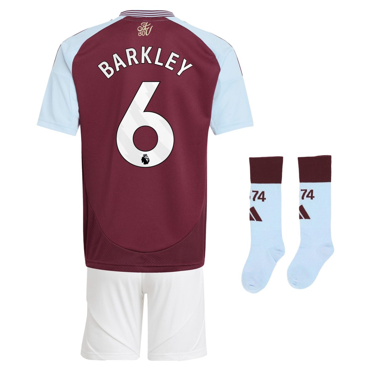 Aston Villa Shirts - aston villa adidas home mini kit 2024-25 with barkley 6 printing Collection of Official Fan Gear