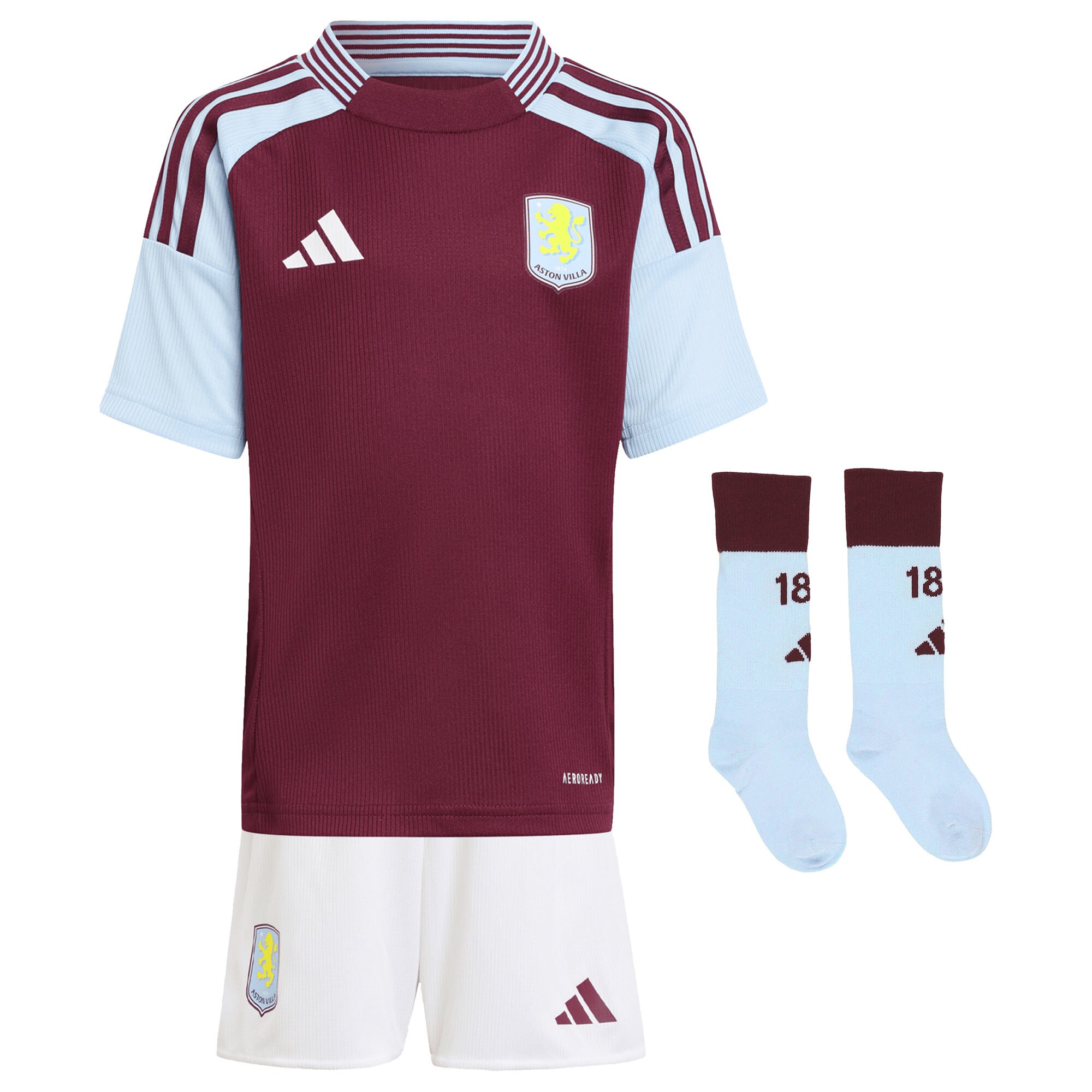 Aston Villa Shirts - aston villa adidas home mini kit 2024-25 with bogarde 26 printing Collection of Official Fan Gear