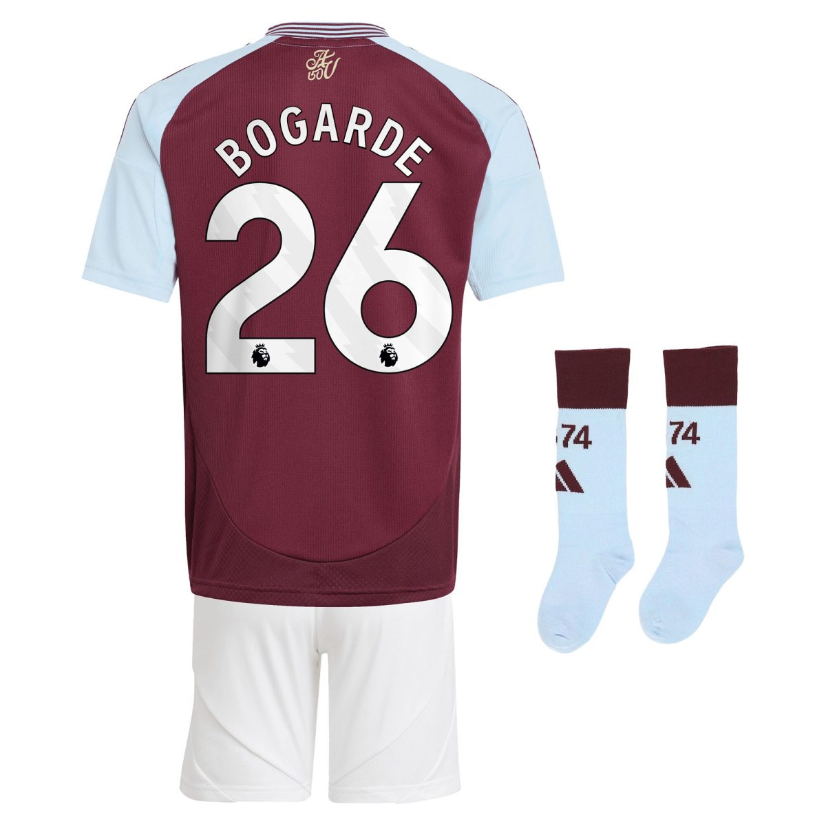 Aston Villa Shirts - aston villa adidas home mini kit 2024-25 with bogarde 26 printing Collection of Official Fan Gear