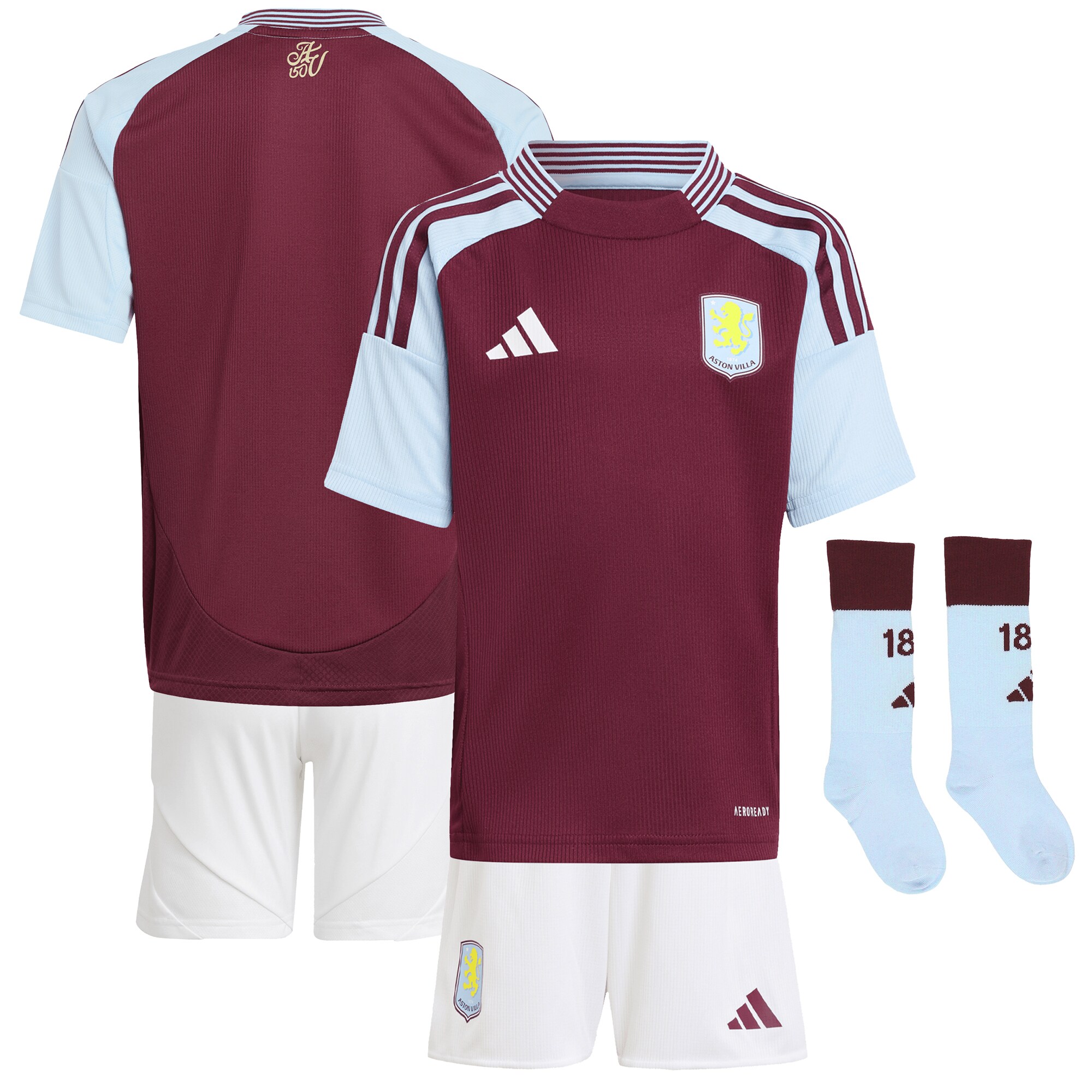 Aston Villa Shirts - aston villa adidas home mini kit 2024-25 with custom printing Collection of Official Fan Gear