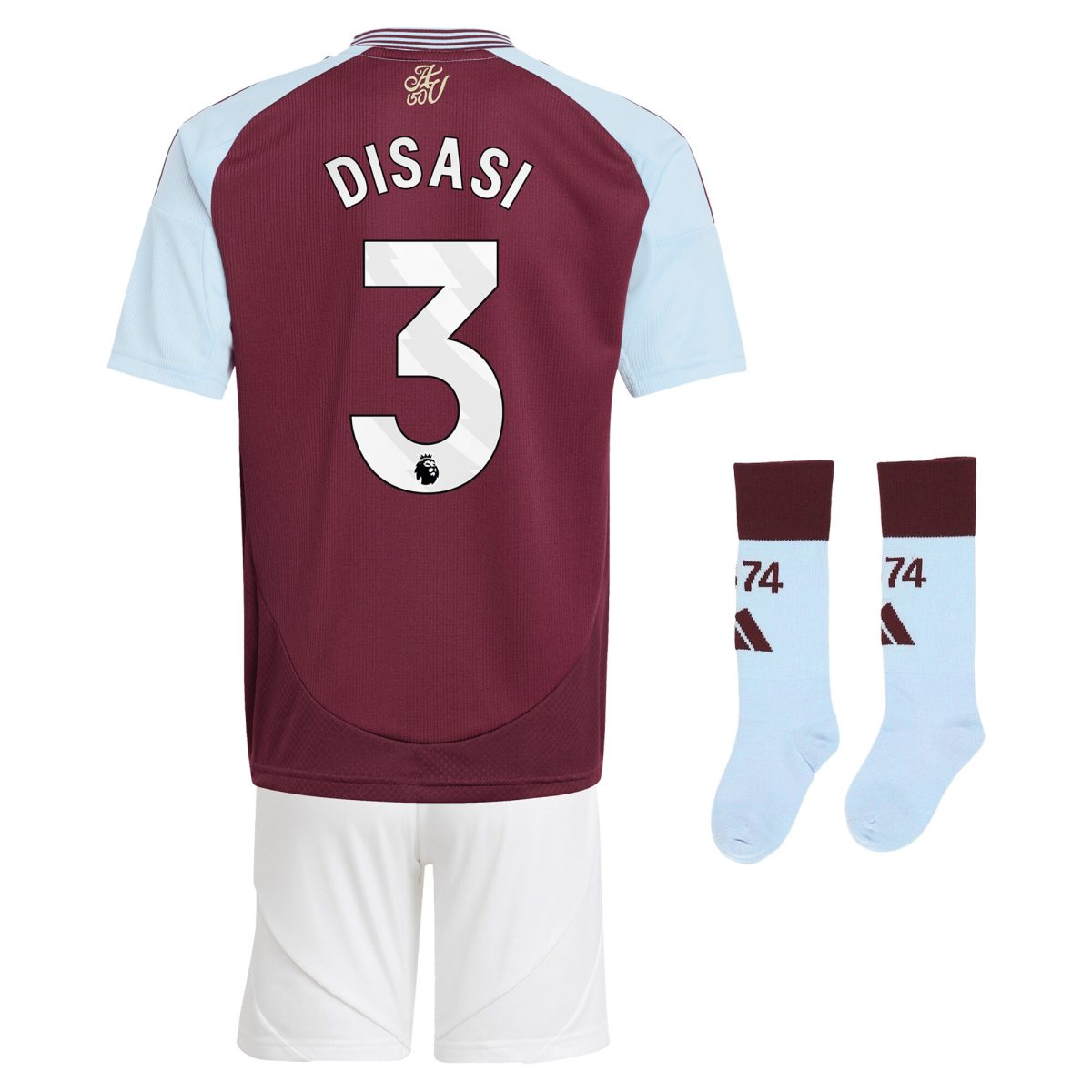 Aston Villa Shirts - aston villa adidas home mini kit 2024-25 with disasi 3 printing Collection of Official Fan Gear