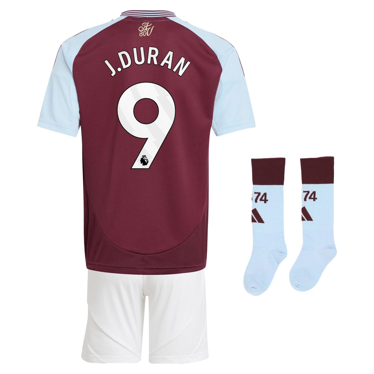 Aston Villa Shirts - aston villa adidas home mini kit 2024-25 with j.duran 9 printing Collection of Official Fan Gear