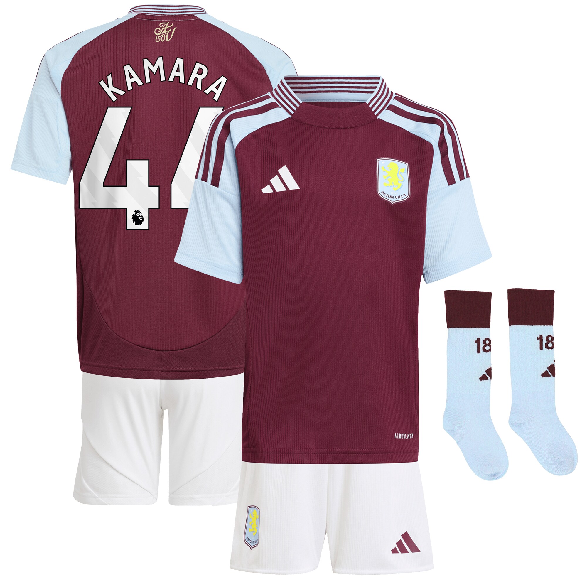 Aston Villa Shirts - aston villa adidas home mini kit 2024-25 with kamara 44 printing Collection of Official Fan Gear