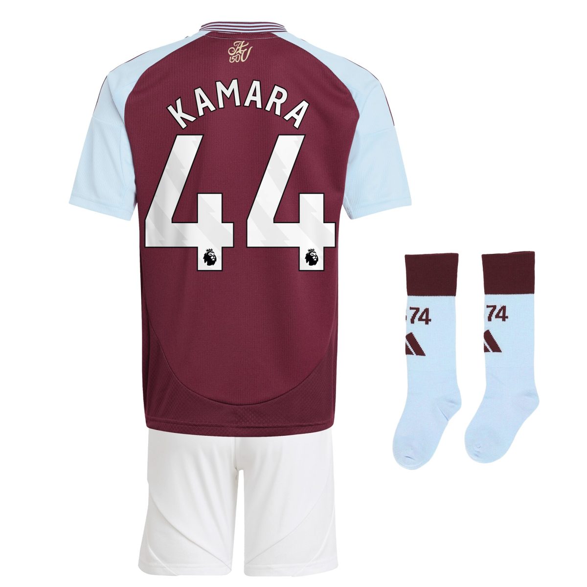 Aston Villa Shirts - aston villa adidas home mini kit 2024-25 with kamara 44 printing Collection of Official Fan Gear