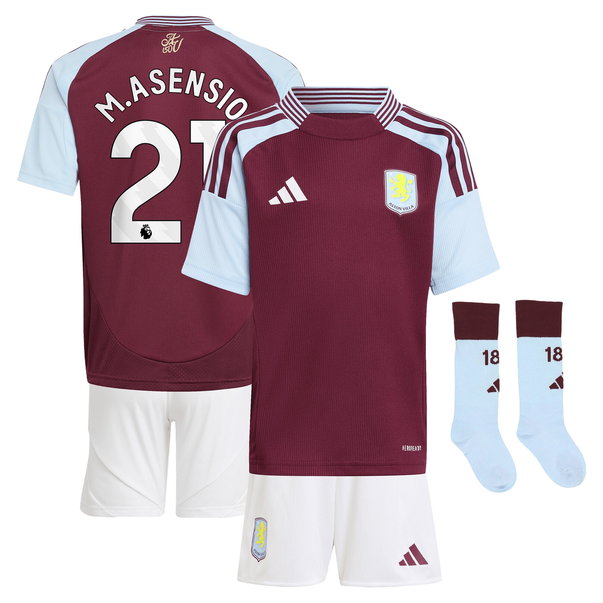 Aston Villa Shirts - aston villa adidas home mini kit 2024-25 with m.asensio 21 printing Collection of Official Fan Gear
