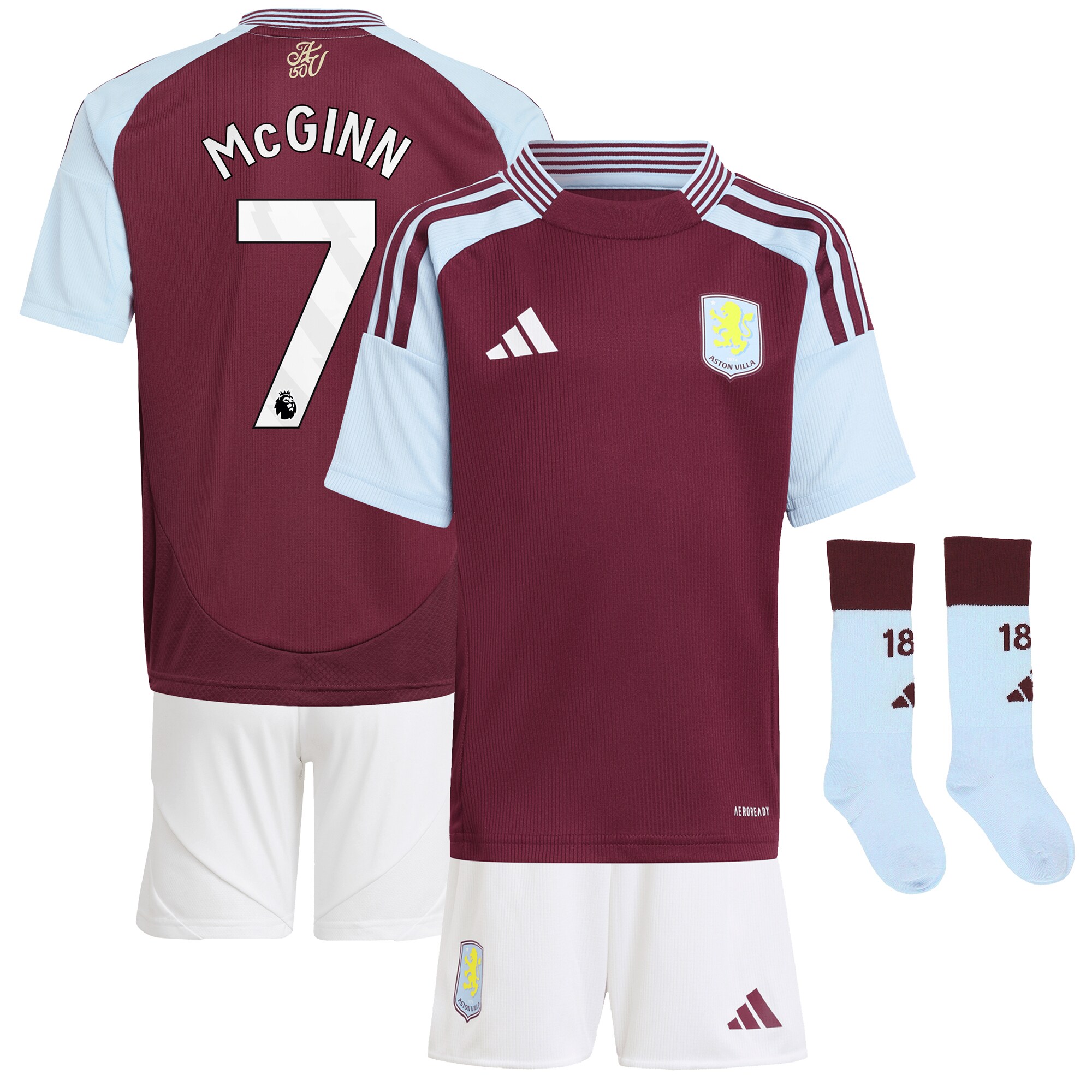 Aston Villa Shirts - aston villa adidas home mini kit 2024-25 with mcginn 7 printing Collection of Official Fan Gear