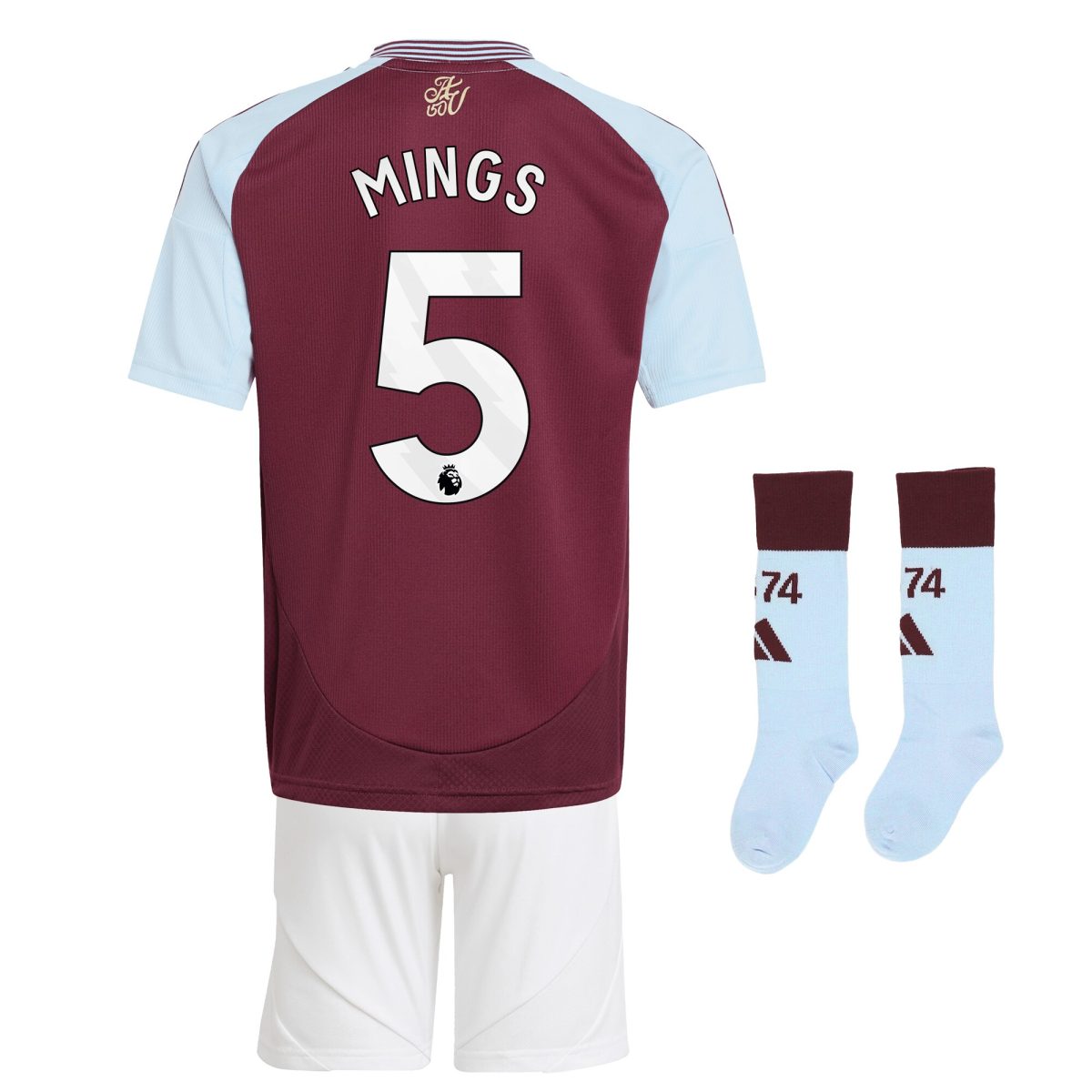 Aston Villa Shirts - aston villa adidas home mini kit 2024-25 with mings 5 printing Collection of Official Fan Gear