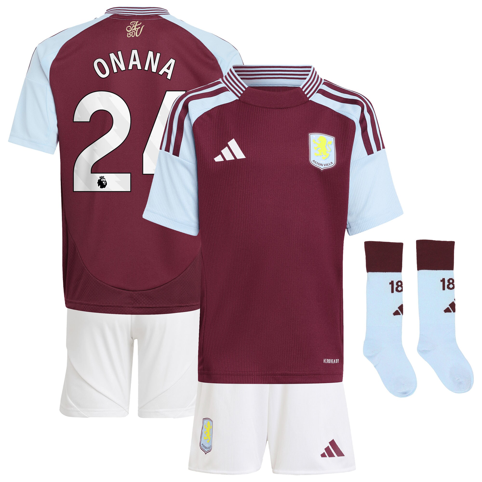 Aston Villa Shirts - aston villa adidas home mini kit 2024-25 with onana 24 printing Collection of Official Fan Gear