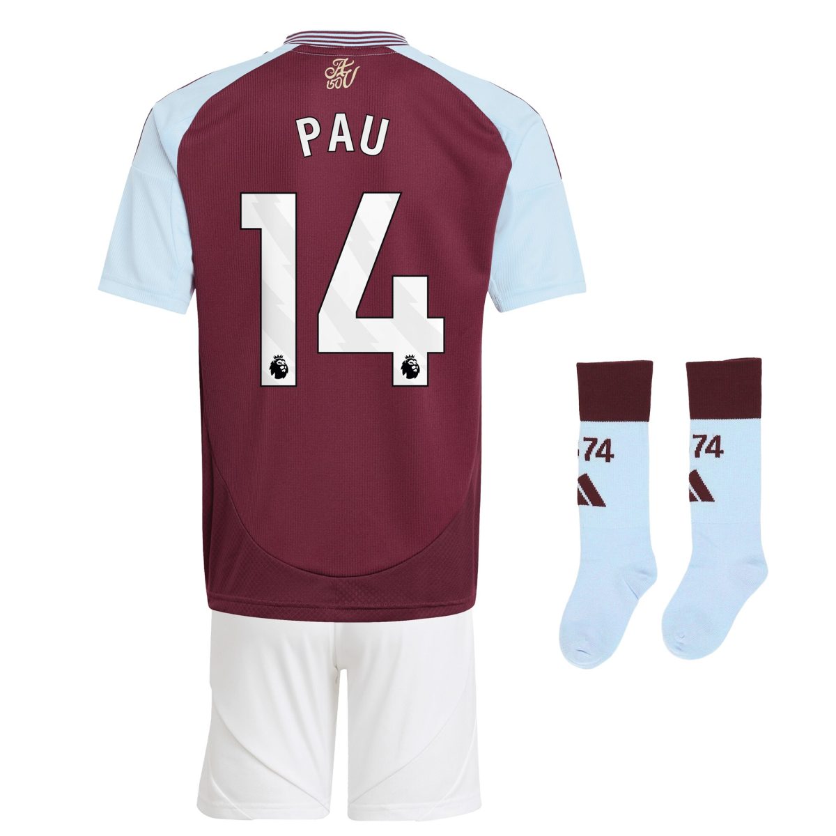 Aston Villa Shirts - aston villa adidas home mini kit 2024-25 with pau 14 printing Collection of Official Fan Gear