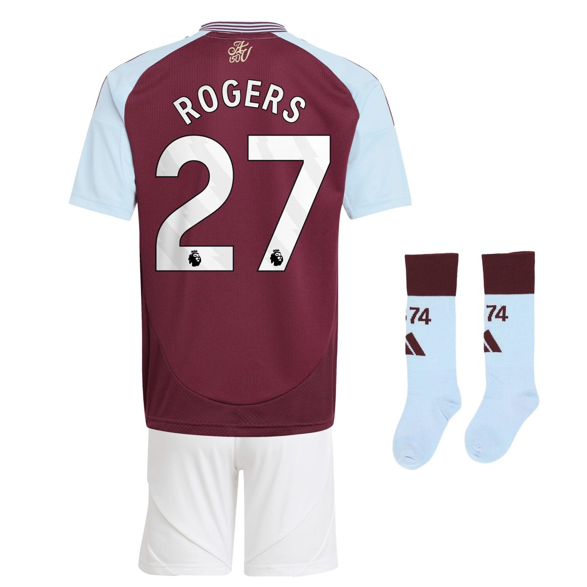 Aston Villa Shirts - aston villa adidas home mini kit 2024-25 with rogers 27 printing Collection of Official Fan Gear