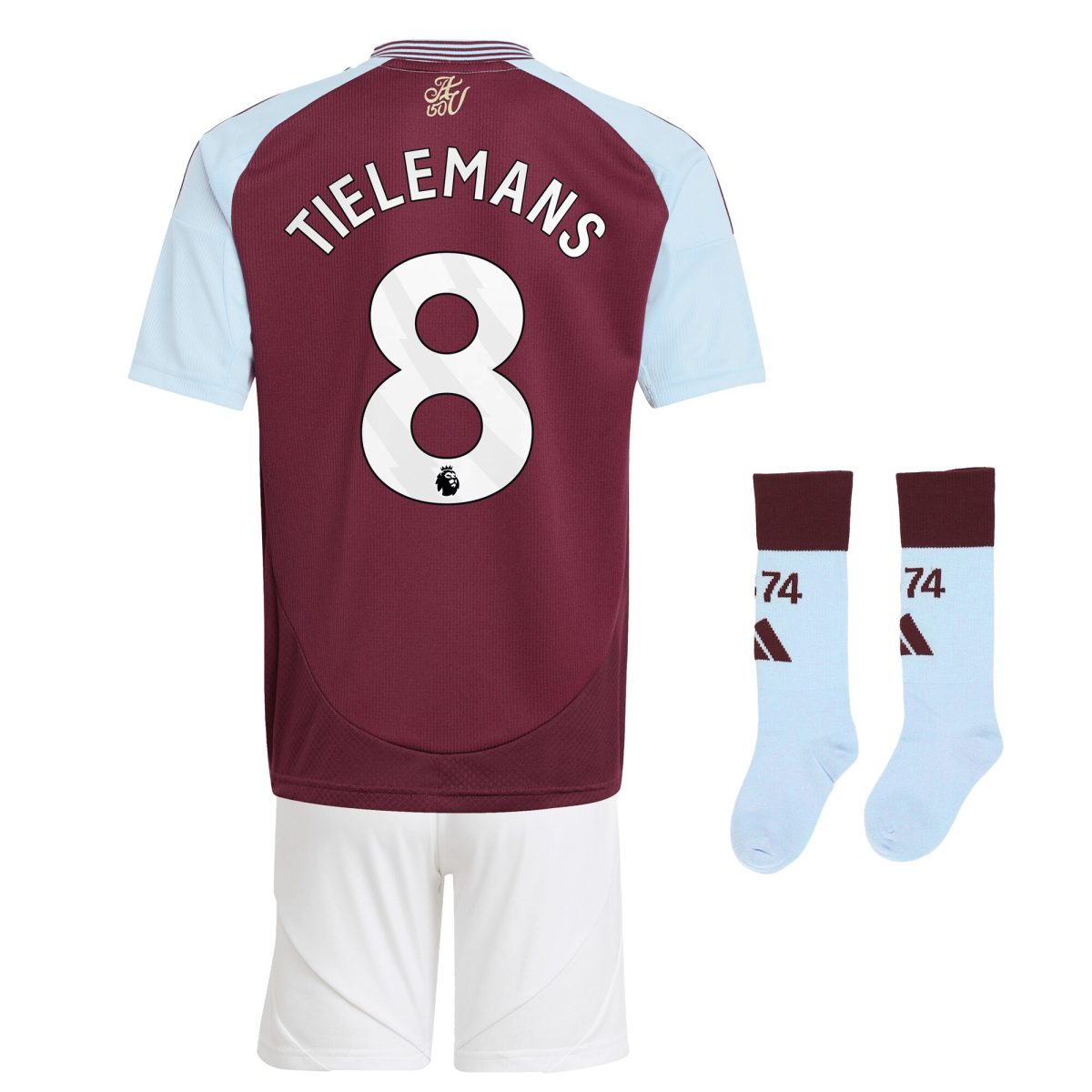 Aston Villa Shirts - aston villa adidas home mini kit 2024-25 with tielemans 8 printing Collection of Official Fan Gear