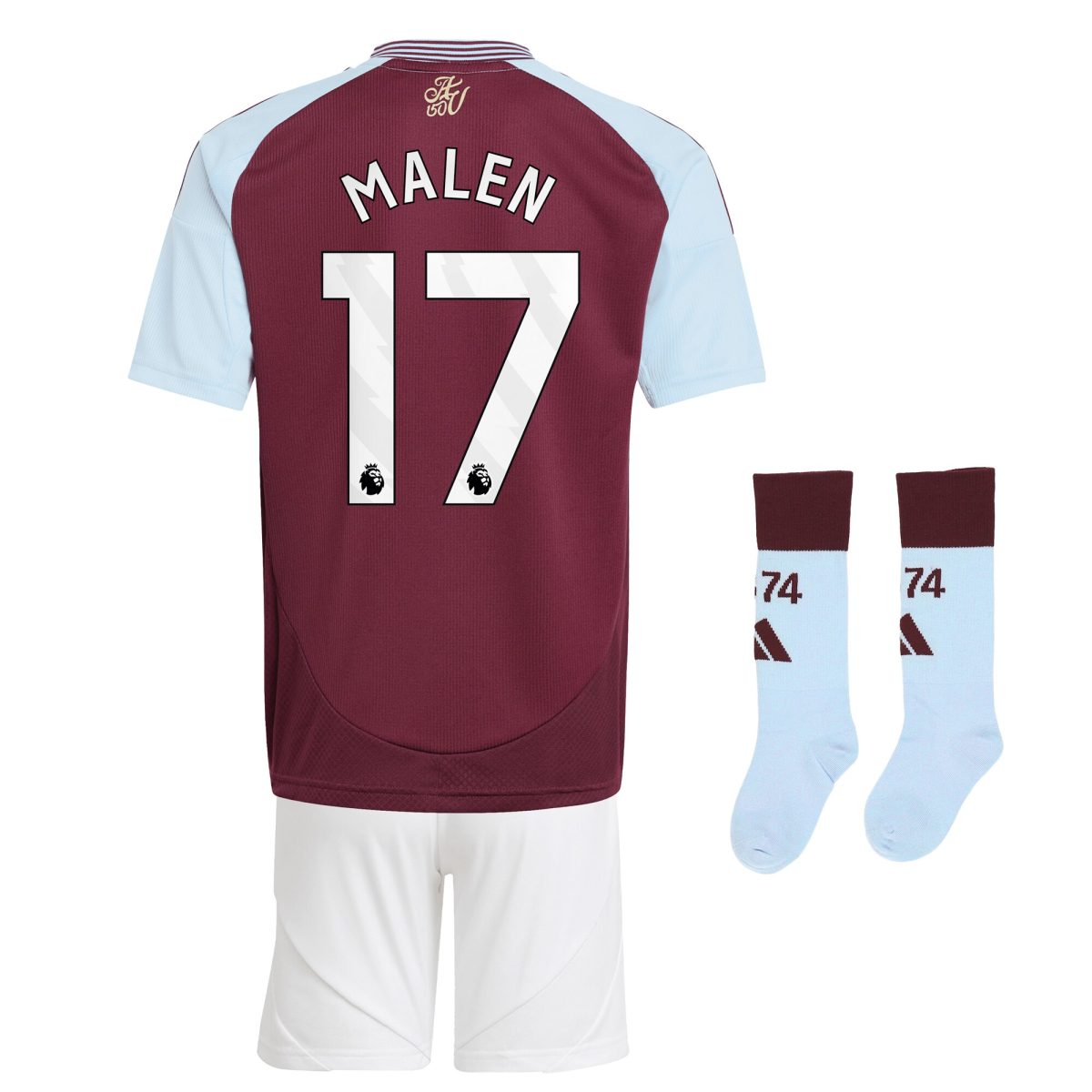 Aston Villa Shirts - aston villa adidas home mini kit 2024-26 with malen 17 printing Collection of Official Fan Gear