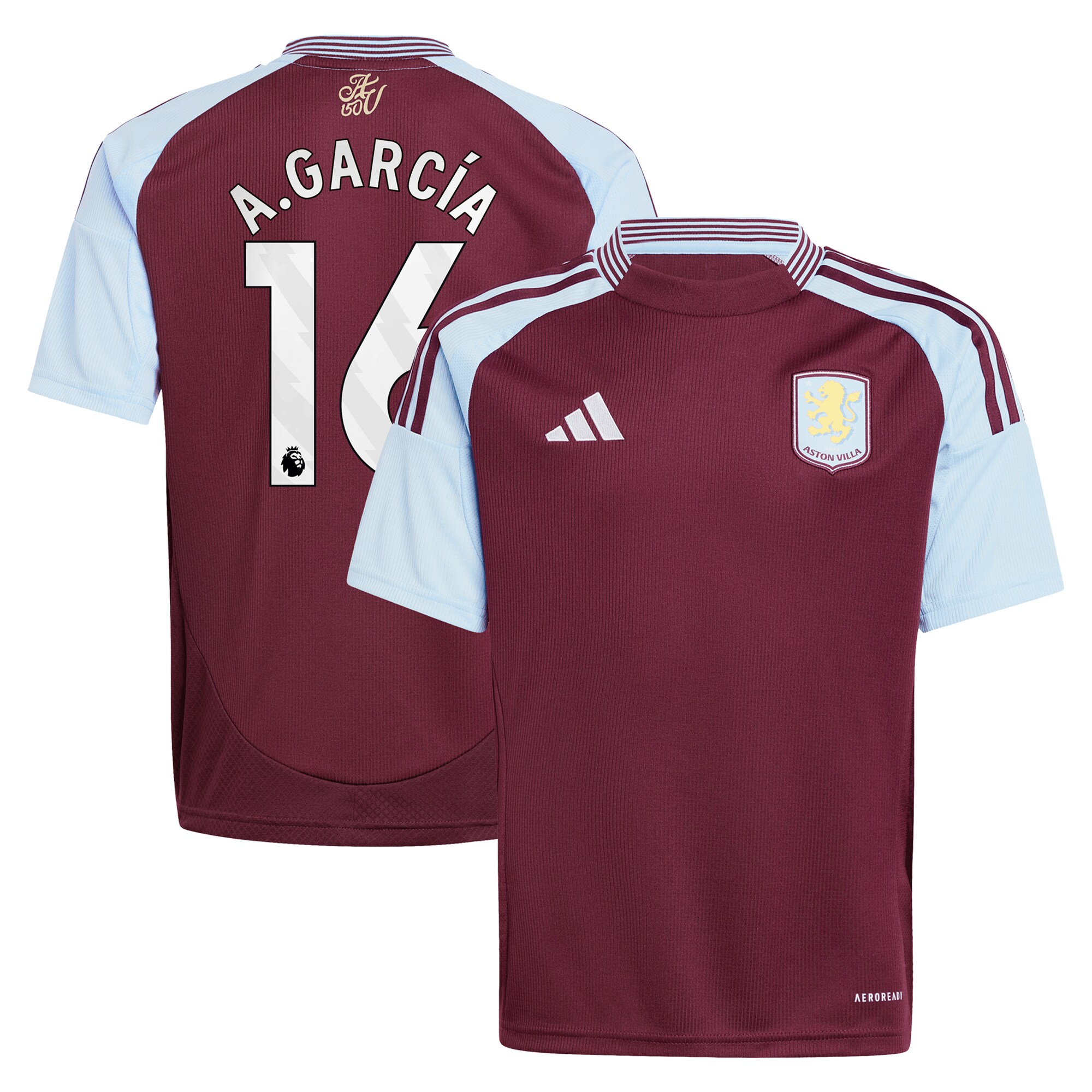 Aston Villa Shirts - aston villa adidas home shirt 2024-25 – kids with a.garcía 16 printing Collection of Official Fan Gear