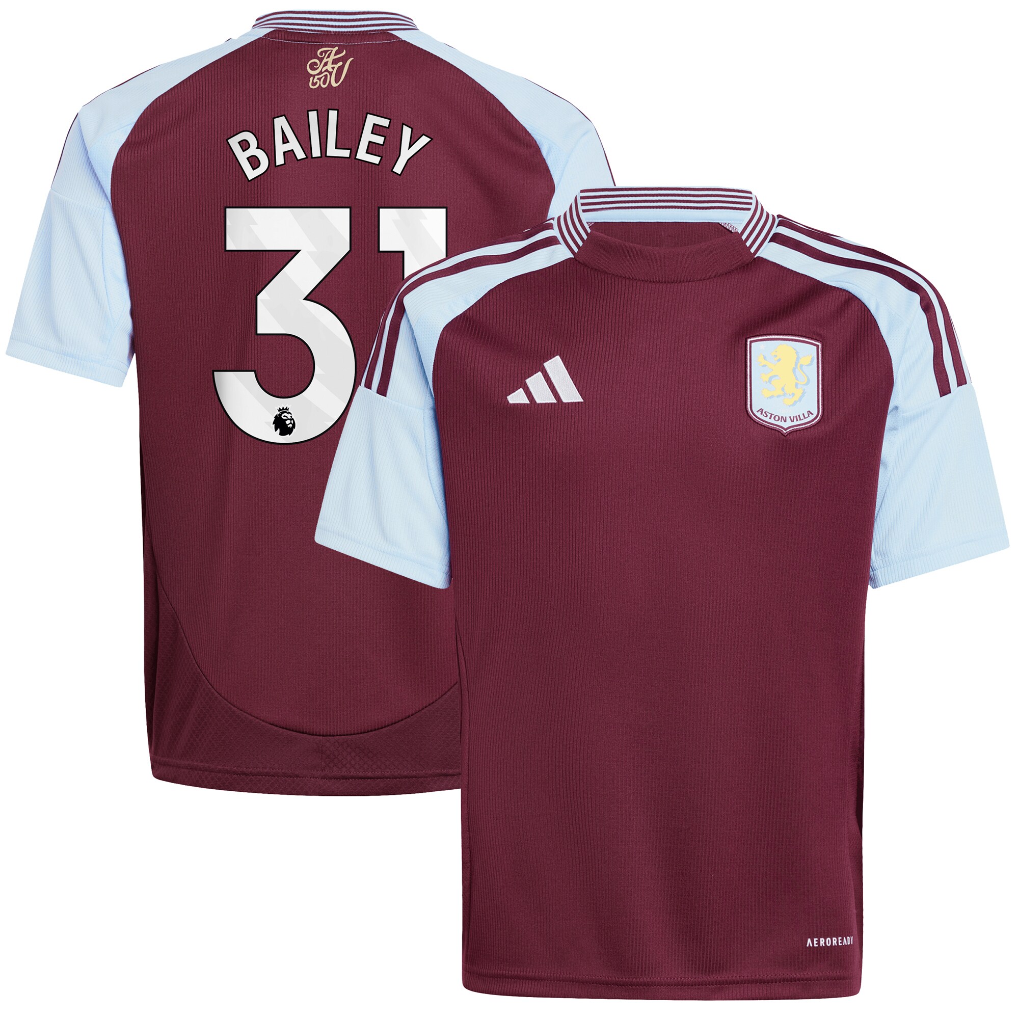 Aston Villa Shirts - aston villa adidas home shirt 2024-25 – kids with bailey 31 printing Collection of Official Fan Gear