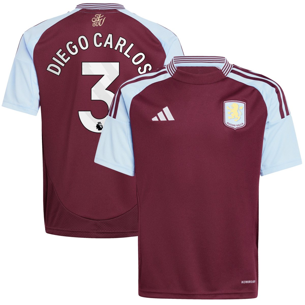Aston Villa Shirts - aston villa adidas home shirt 2024-25 – kids with diego carlos 3 printing Collection of Official Fan Gear