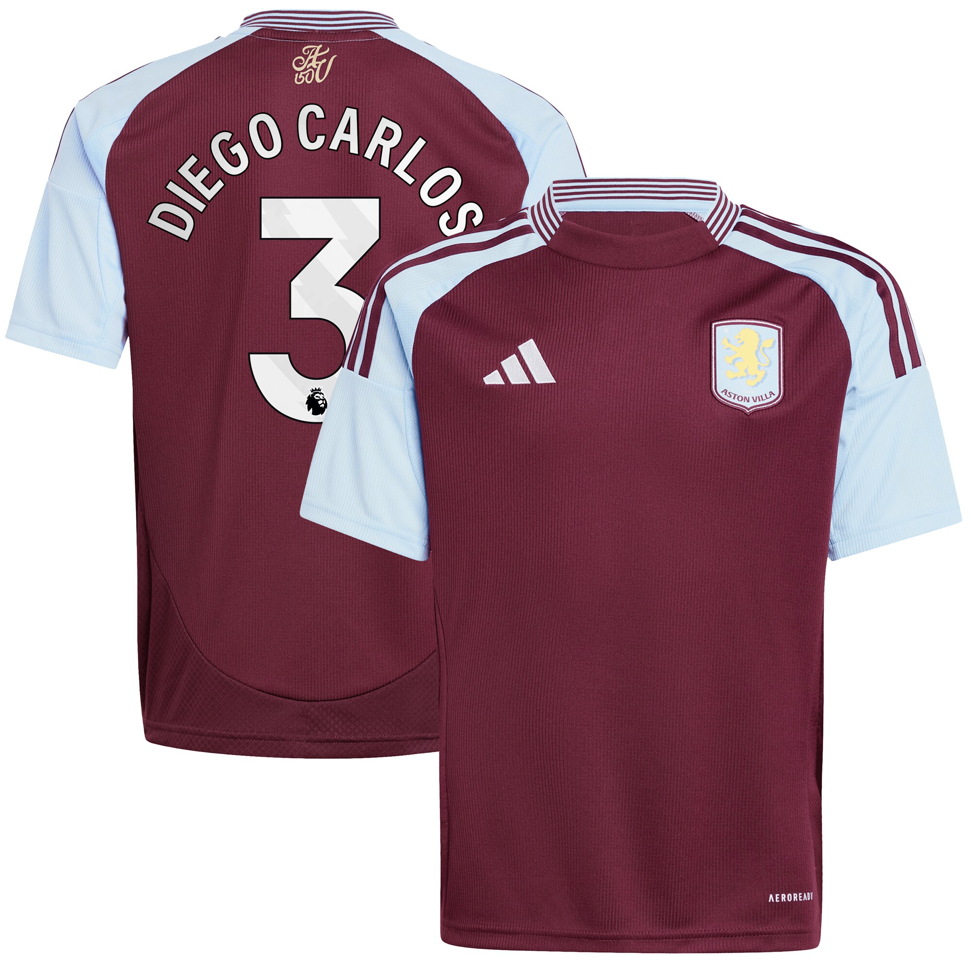 Aston Villa Shirts - aston villa adidas home shirt 2024-25 – kids with diego carlos 3 printing Collection of Official Fan Gear