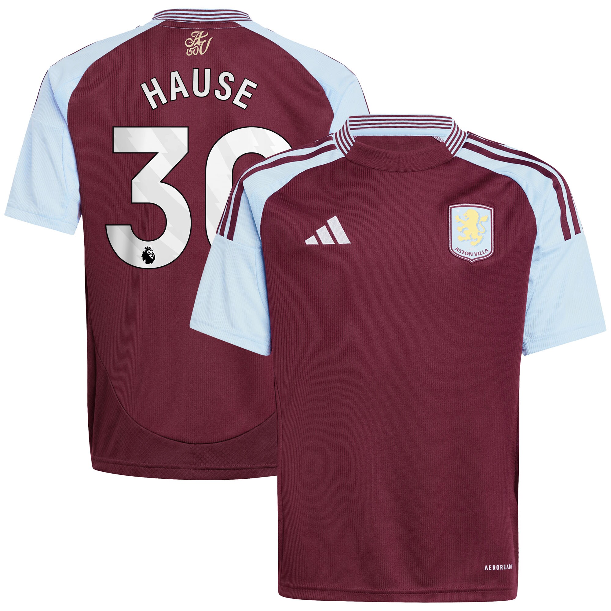 Aston Villa Shirts - aston villa adidas home shirt 2024-25 – kids with hause 30 printing Collection of Official Fan Gear