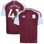 Aston Villa Shirts - aston villa adidas home shirt 2024-25 – kids with j. ramsey 41 printing Collection of Official Fan Gear