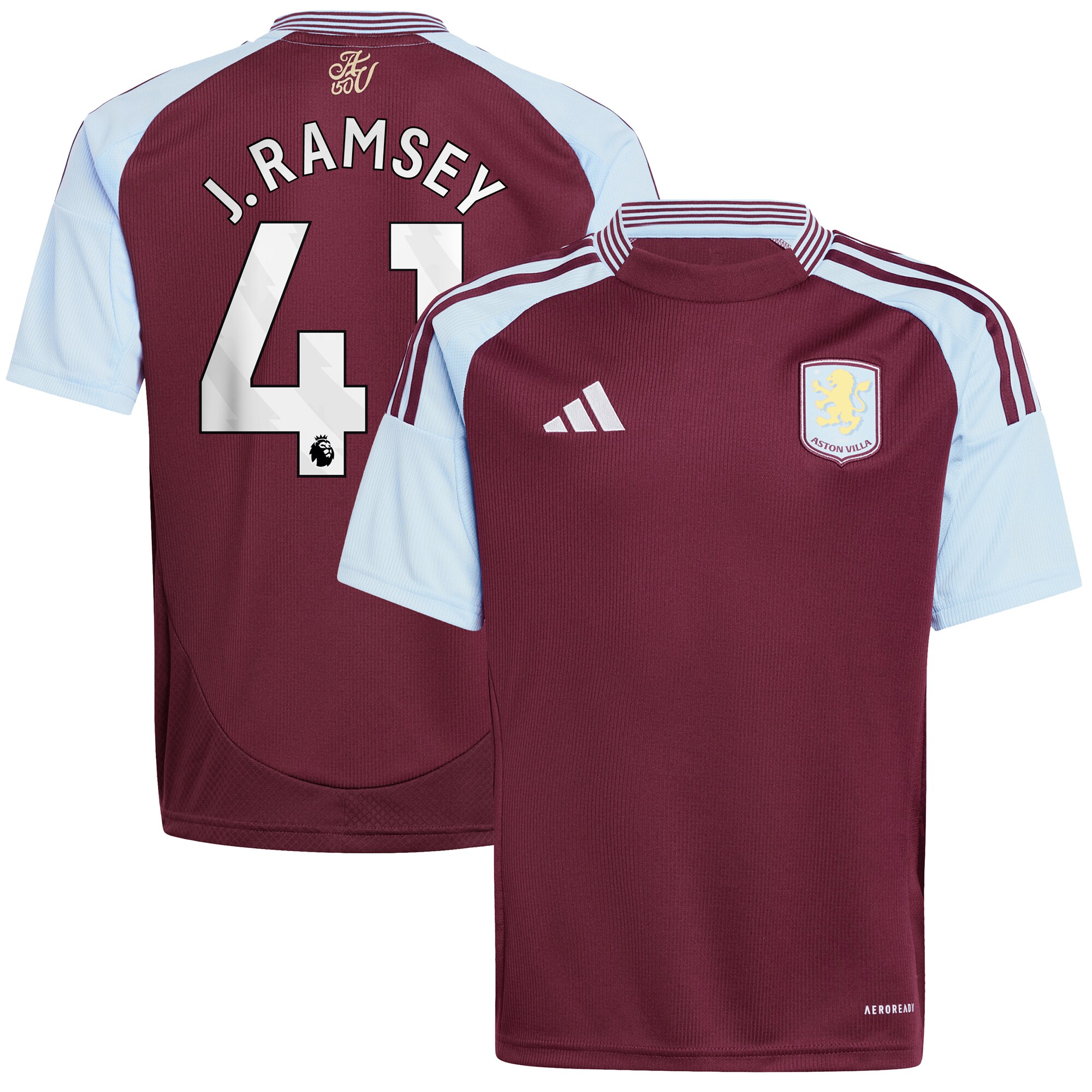 Aston Villa Shirts - aston villa adidas home shirt 2024-25 – kids with j. ramsey 41 printing Collection of Official Fan Gear