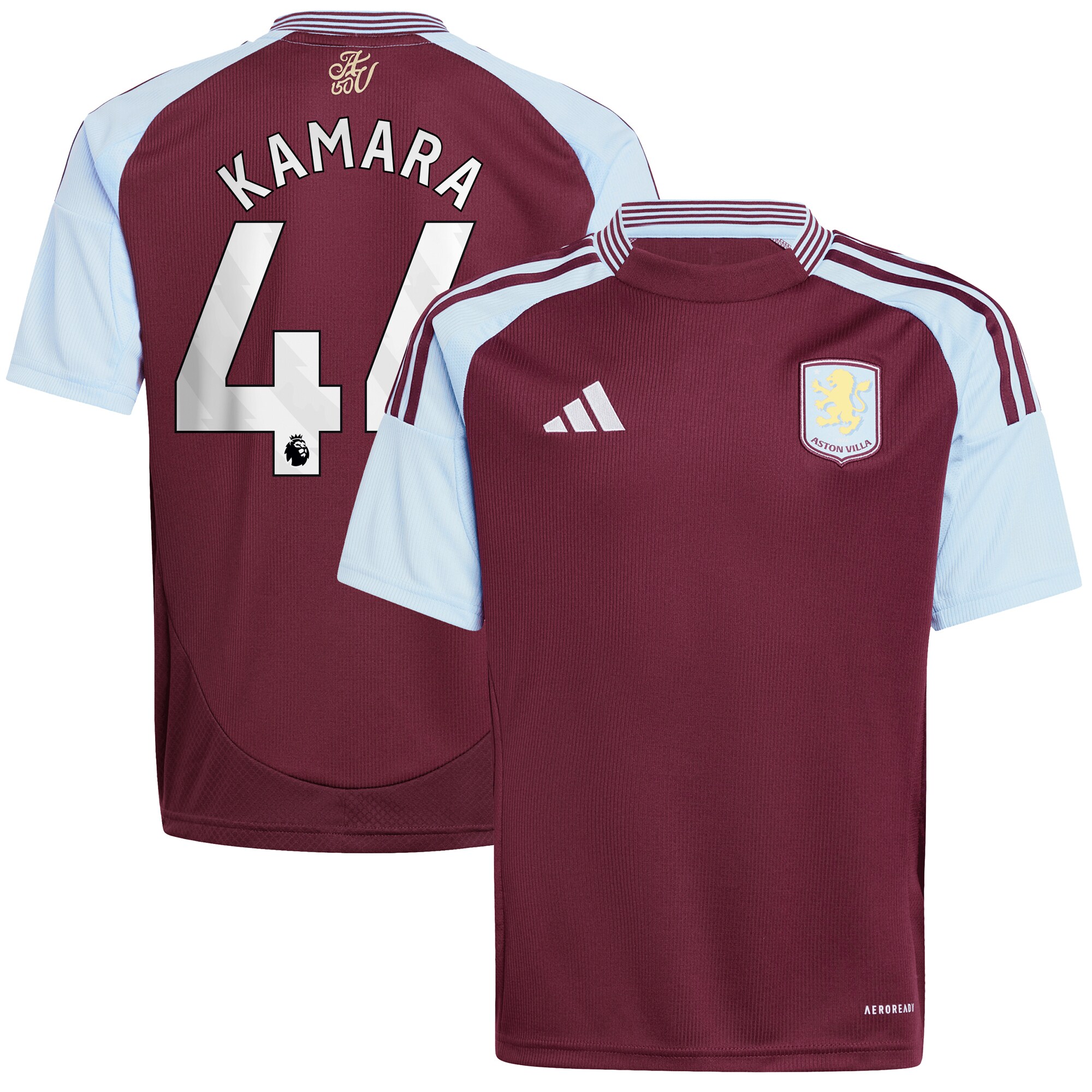 Aston Villa Shirts - aston villa adidas home shirt 2024-25 – kids with kamara 44 printing Collection of Official Fan Gear