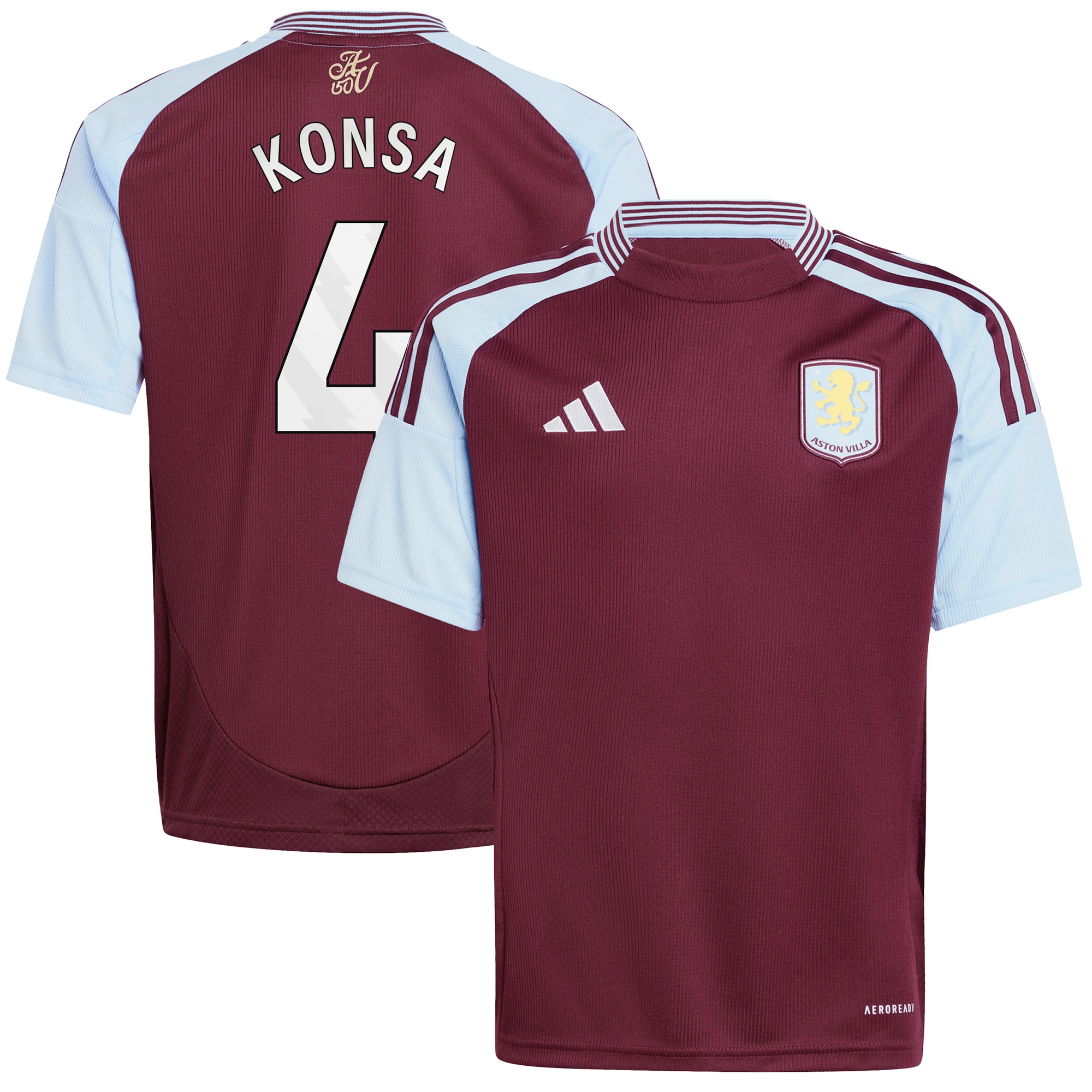 Aston Villa Shirts - aston villa adidas home shirt 2024-25 – kids with konsa 4 printing Collection of Official Fan Gear