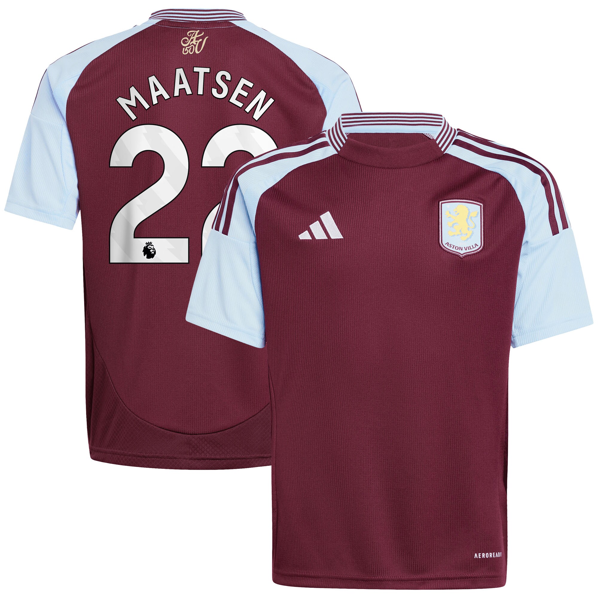 Aston Villa Shirts - aston villa adidas home shirt 2024-25 – kids with maatsen 22 printing Collection of Official Fan Gear