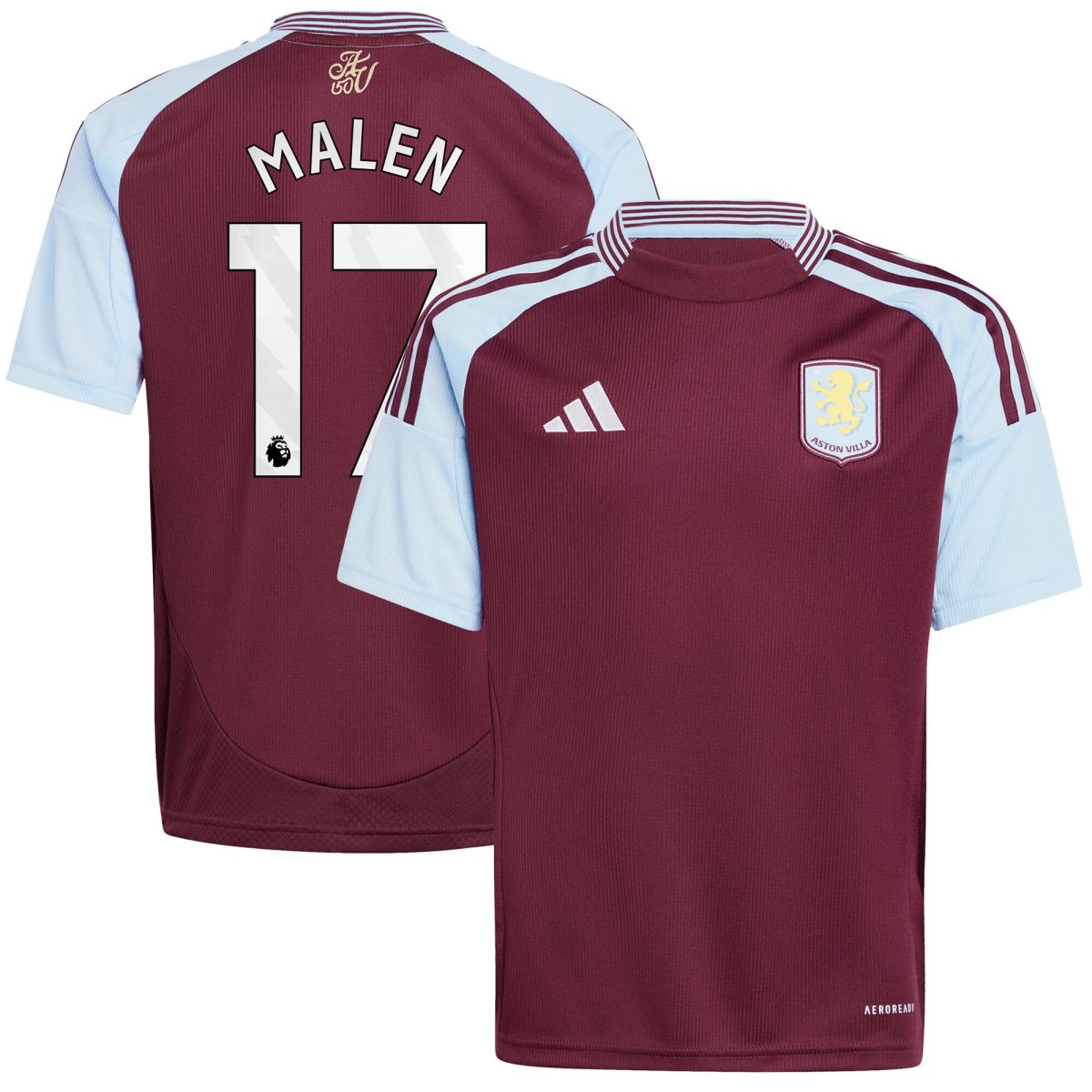 Aston Villa Shirts - aston villa adidas home shirt 2024-25 – kids with malen 17 printing Collection of Official Fan Gear