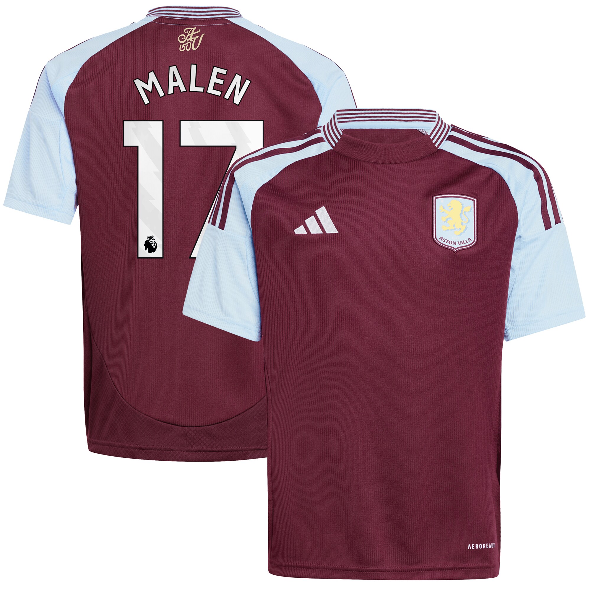 Aston Villa Shirts - aston villa adidas home shirt 2024-25 – kids with malen 17 printing Collection of Official Fan Gear