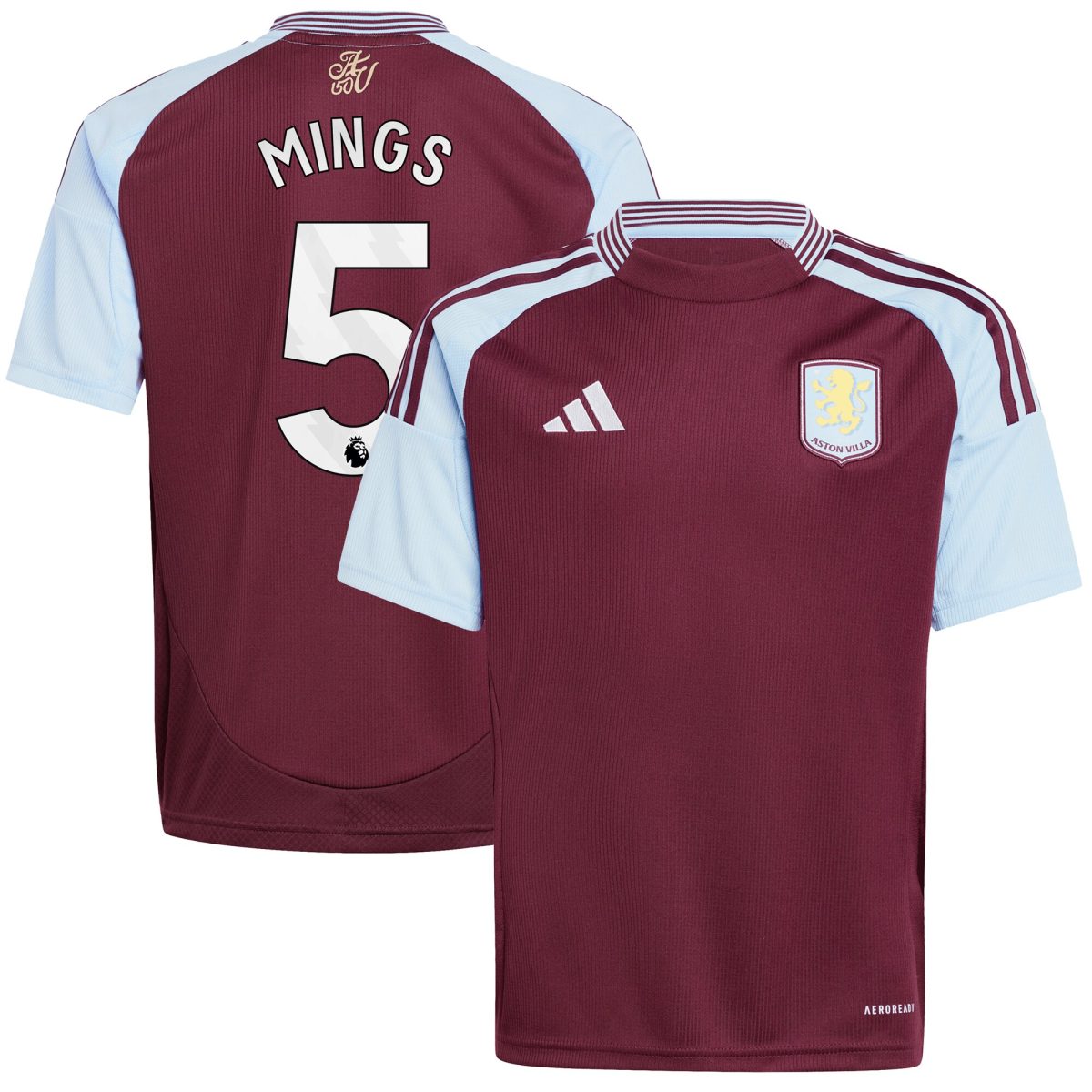 Aston Villa Shirts - aston villa adidas home shirt 2024-25 – kids with mings 5 printing Collection of Official Fan Gear