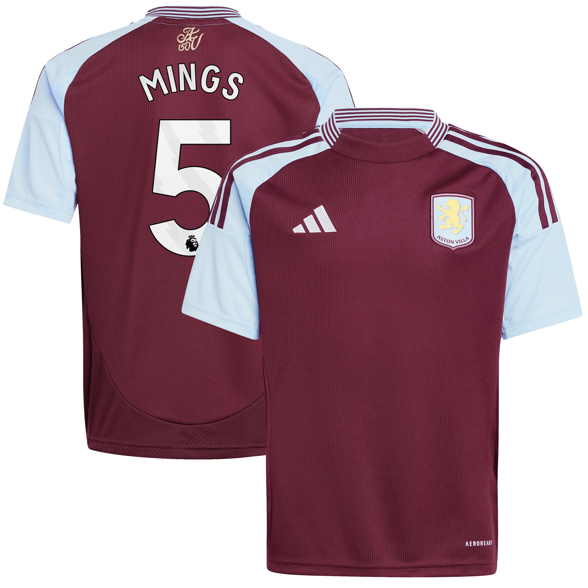 Aston Villa Shirts - aston villa adidas home shirt 2024-25 – kids with mings 5 printing Collection of Official Fan Gear