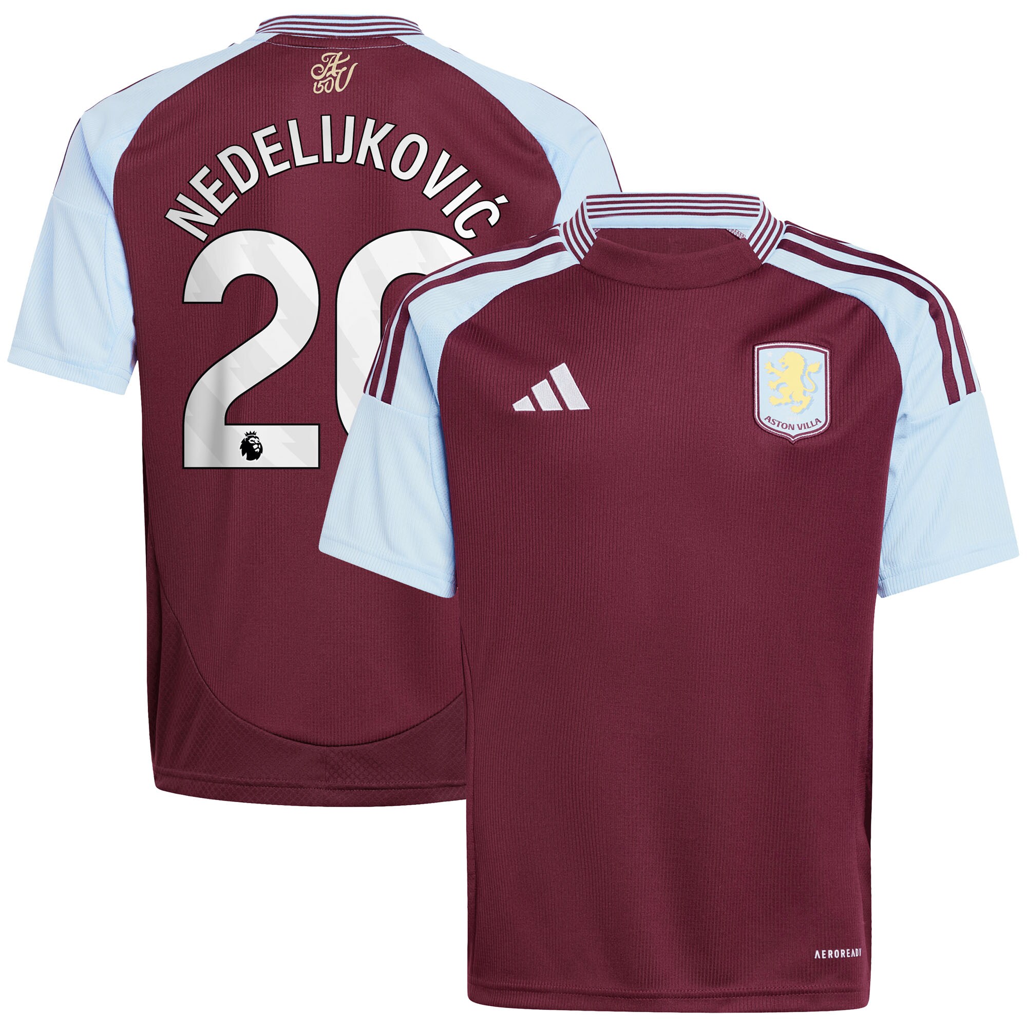 Aston Villa Shirts - aston villa adidas home shirt 2024-25 – kids with nedeljković 20 printing Collection of Official Fan Gear