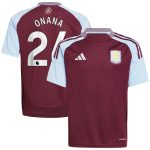 Aston Villa Shirts - aston villa adidas home shirt 2024-25 – kids with onana 24 printing Collection of Official Fan Gear