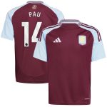 Aston Villa Shirts - aston villa adidas home shirt 2024-25 – kids with pau 14 printing Collection of Official Fan Gear