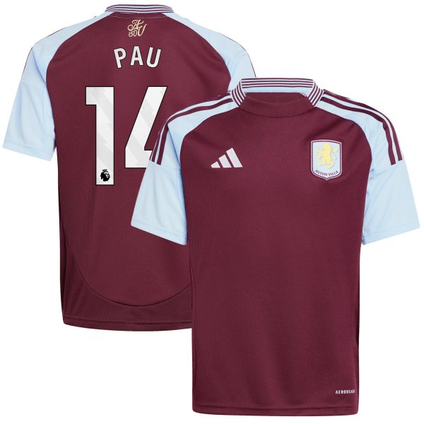 Aston Villa Shirts - aston villa adidas home shirt 2024-25 – kids with pau 14 printing Collection of Official Fan Gear