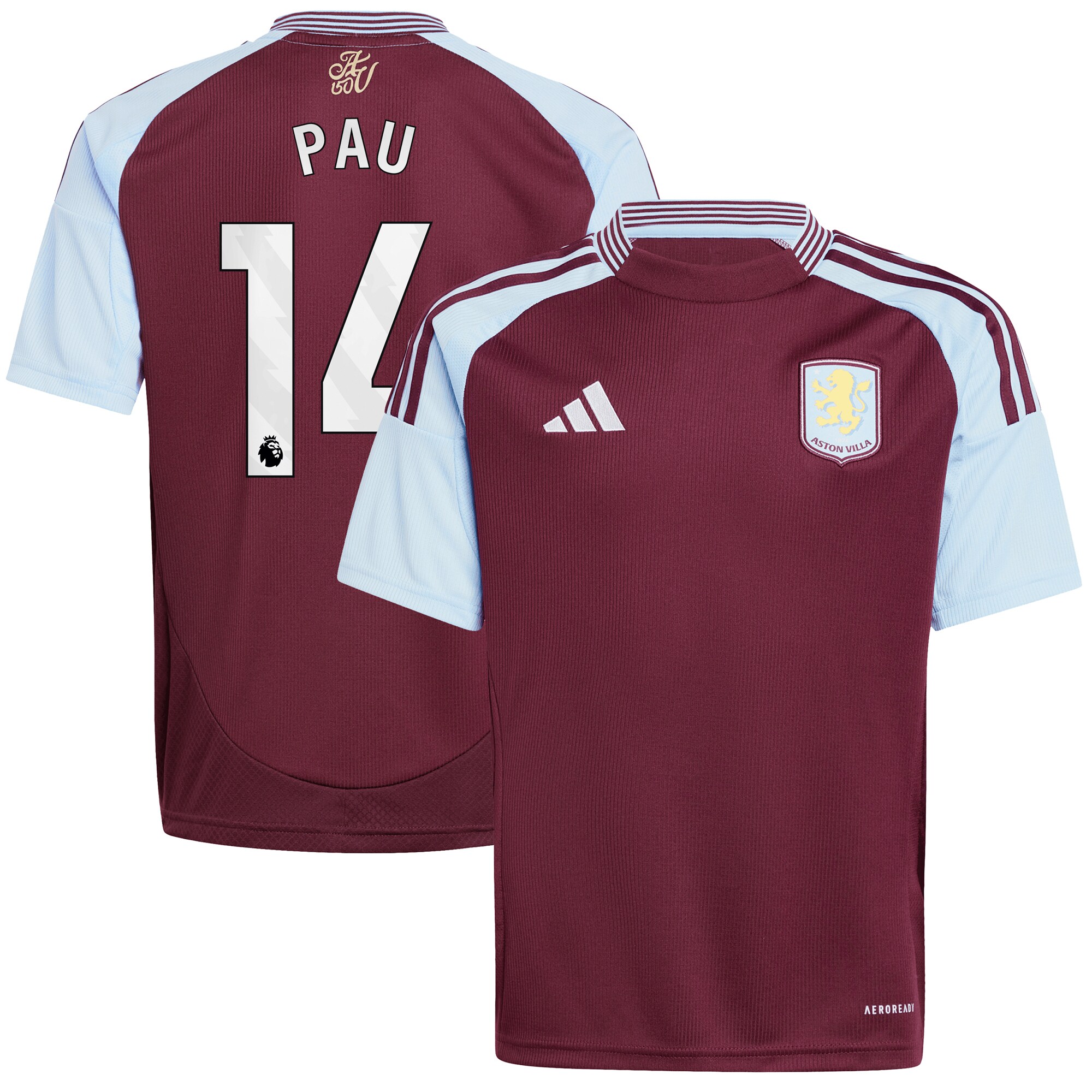 Aston Villa Shirts - aston villa adidas home shirt 2024-25 – kids with pau 14 printing Collection of Official Fan Gear
