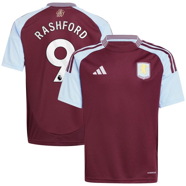 Aston Villa Shirts - aston villa adidas home shirt 2024-25 – kids with rashford 9 printing Collection of Official Fan Gear