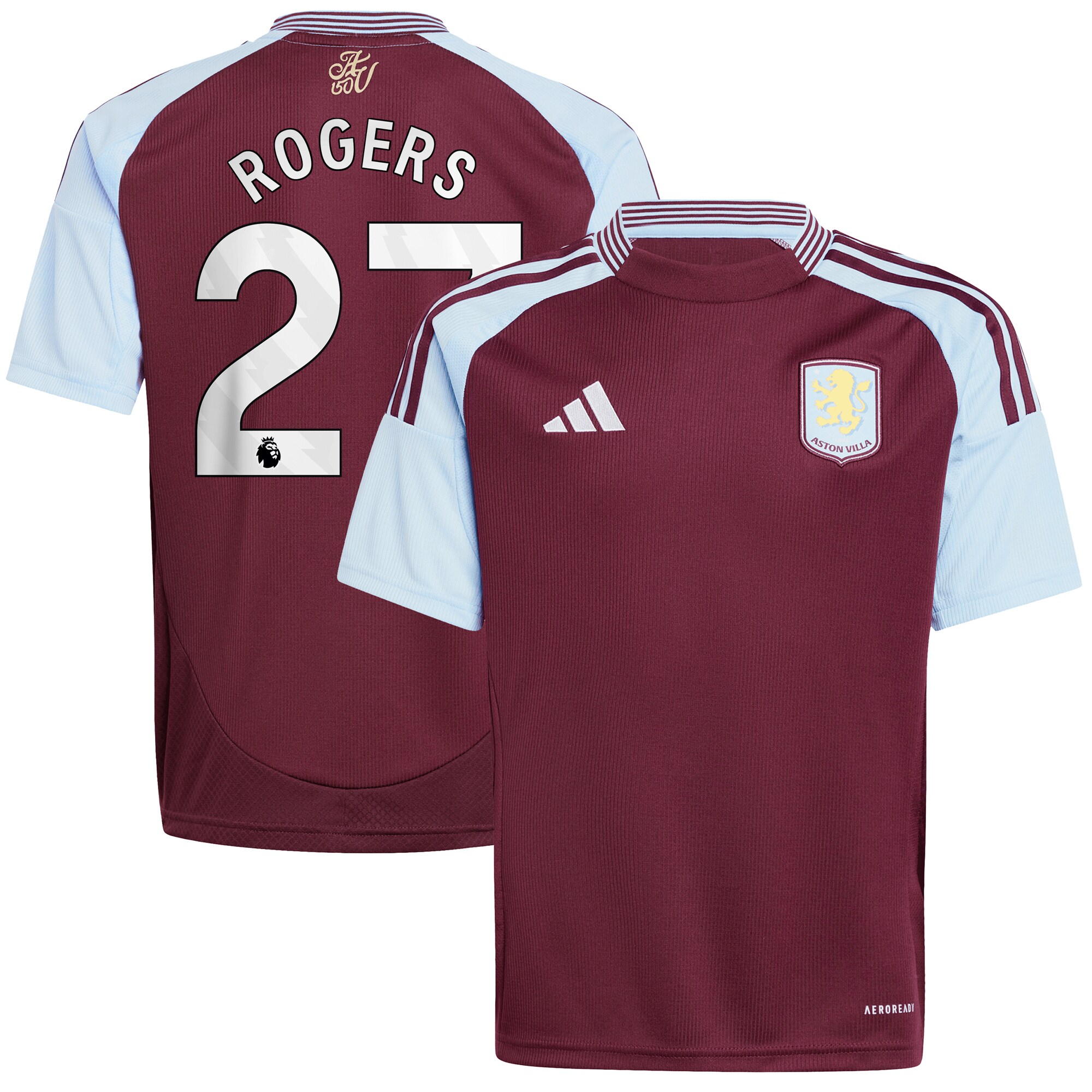 Aston Villa Shirts - aston villa adidas home shirt 2024-25 – kids with rogers 27 printing Collection of Official Fan Gear