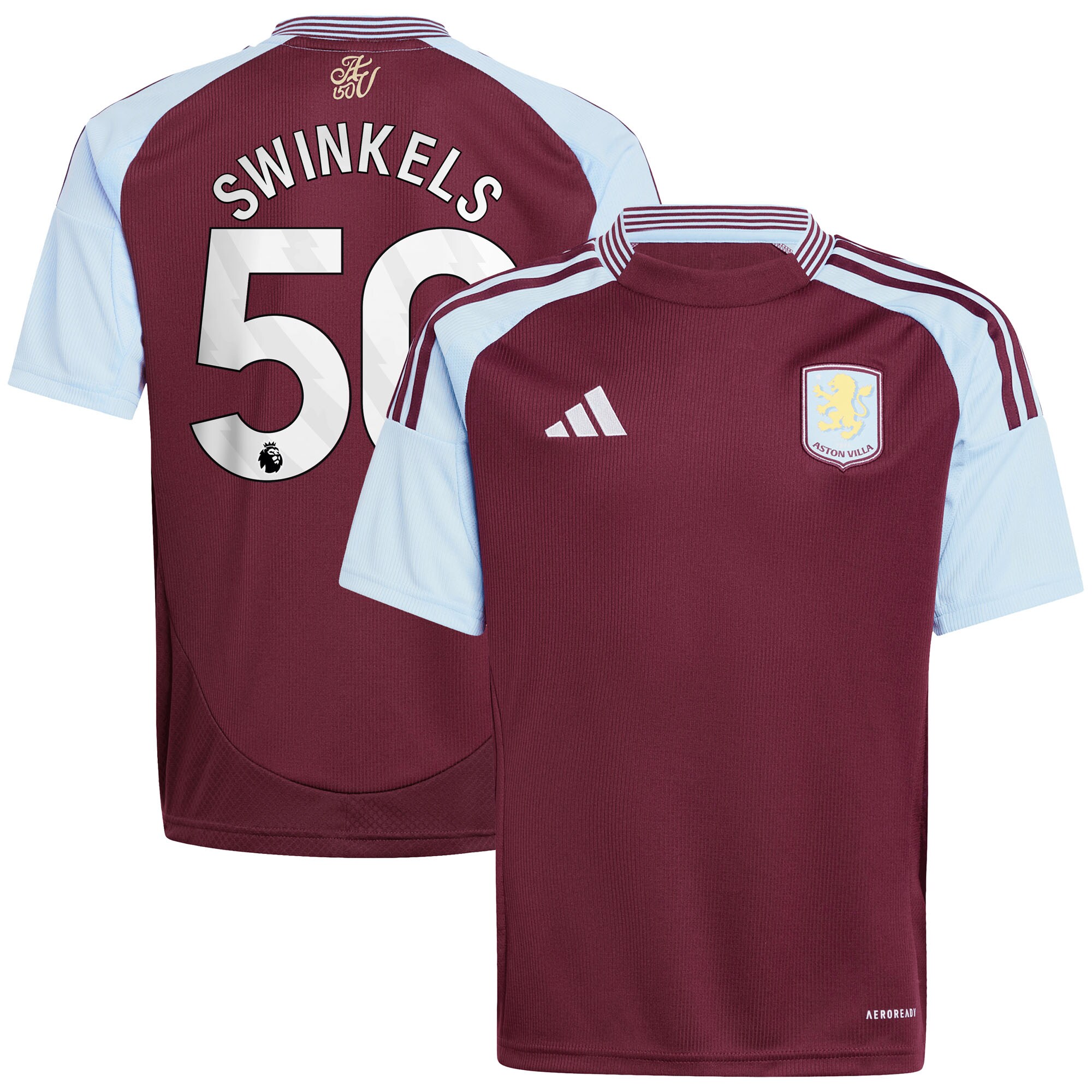 Aston Villa Shirts - aston villa adidas home shirt 2024-25 – kids with swinkels 50 printing Collection of Official Fan Gear